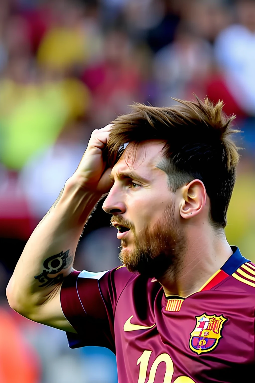 Messi shouting at People wearing polands shirt