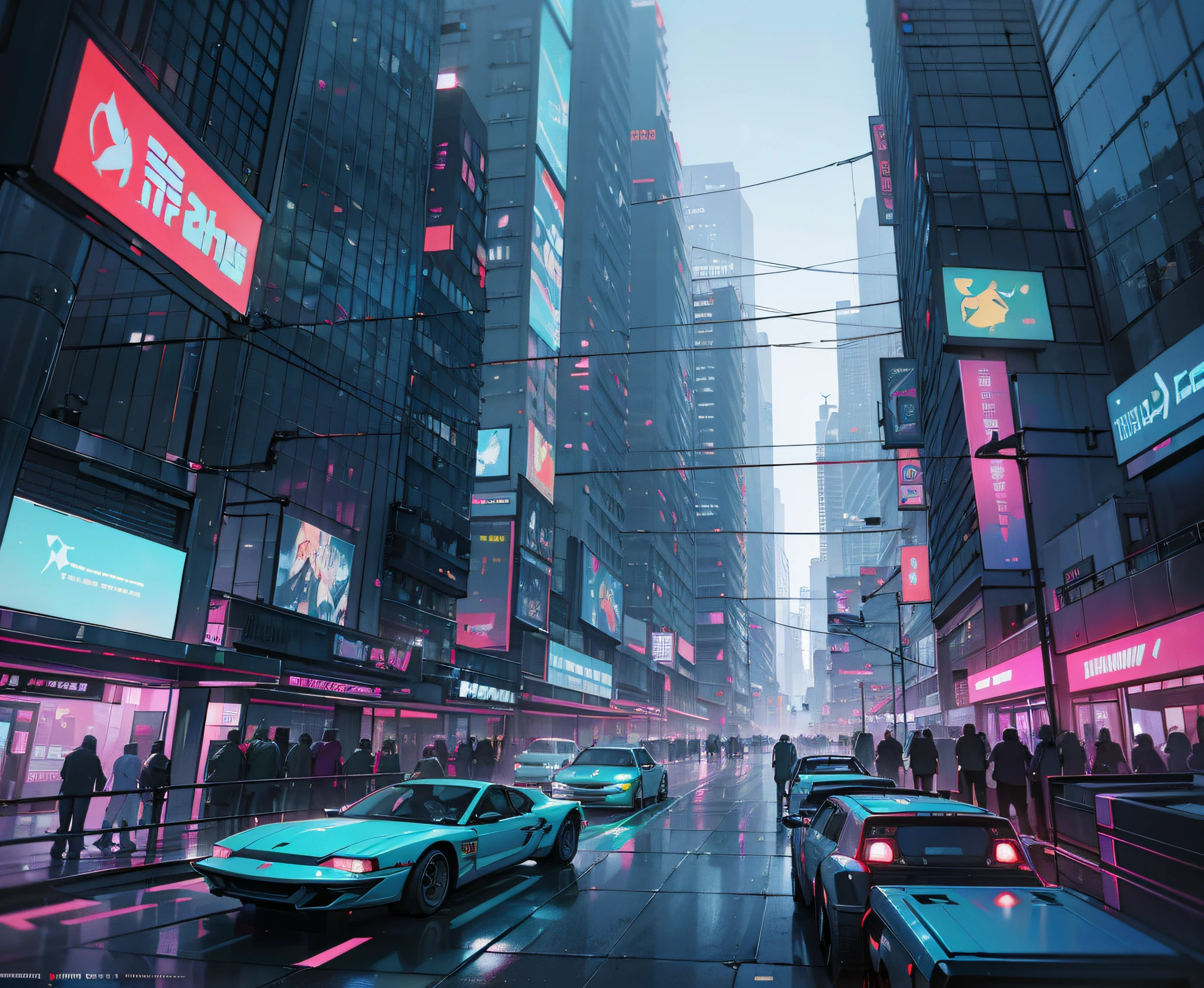 Clear-rise neon skies and lights in the middle of the busy night, Cybercafé City, Hyper realistic city, Cityscape, in a futuristic cyberpunk city, beautiful cyberpunk city, futuristic, bustling metropolis, A cyberpunk cityscape, Pedestrian robberies, Glass windows, glass, Olofortes, sandstorm --auto --s2