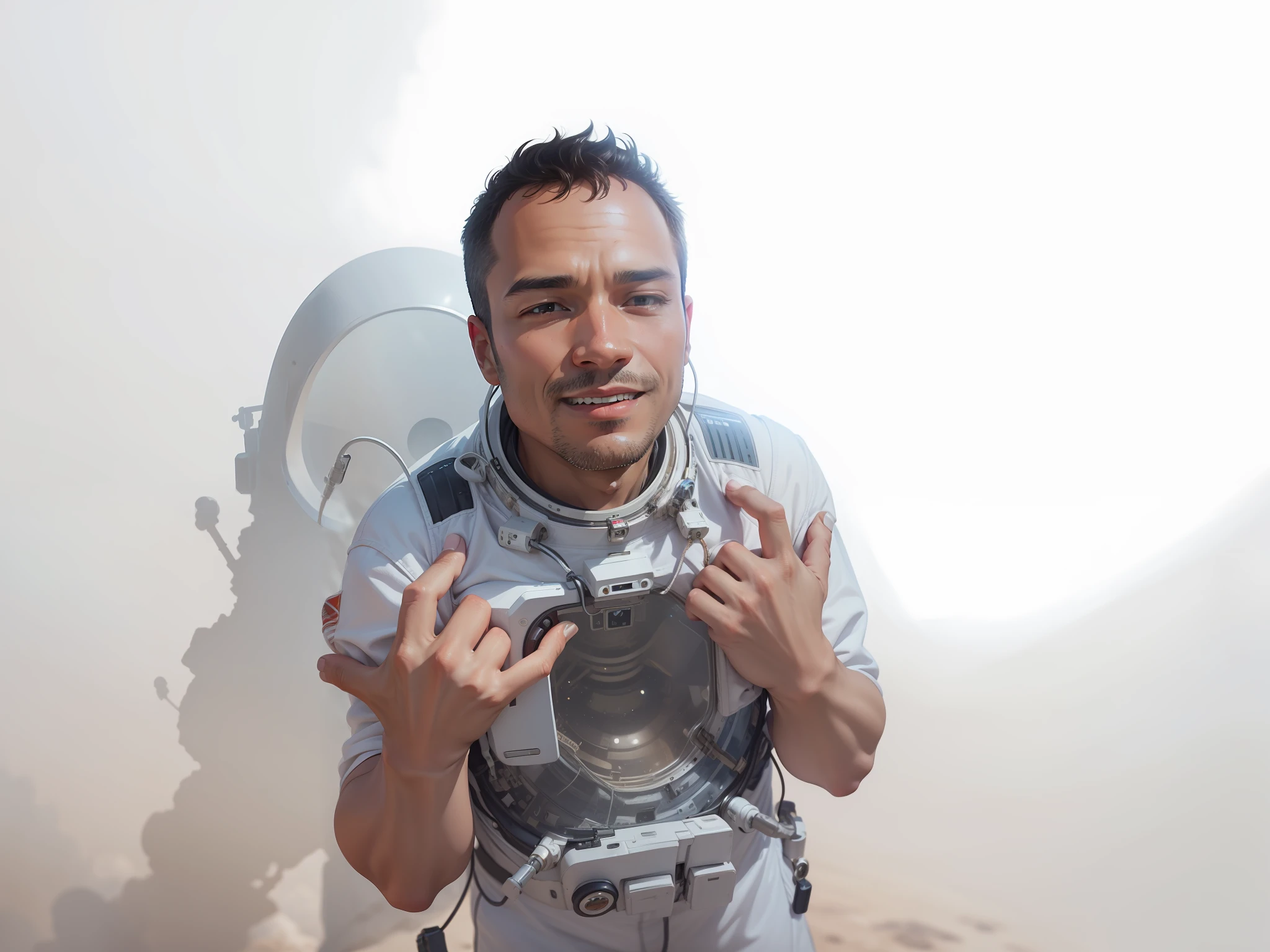This man in an astronaut suit fulutuating on a beautiful and unknown planet --auto --s2