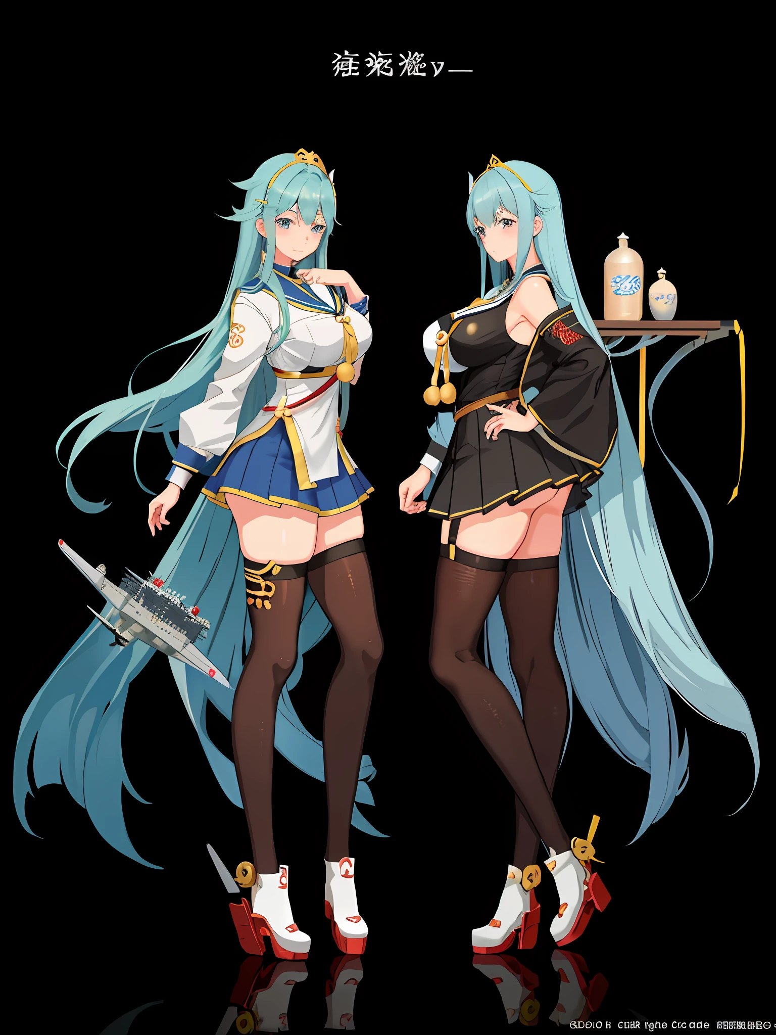Anime girl with very big breasts and very big ass, full body Xianxia, small curvaceous , (aircraft carrier),pixiv3dcg,, negao, pixiv, ecchi, othop ro potion, full body commission four, on the sea, top rating on pixiv, ecchi anime style, seductive anime girl, pixiv