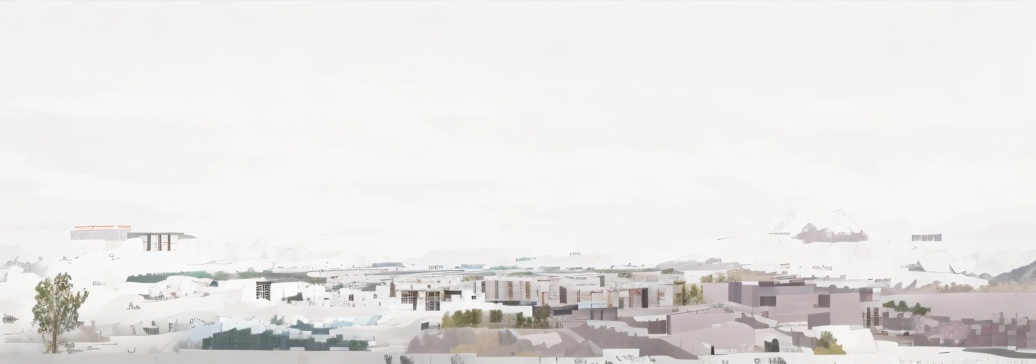An illusory world with Chinese modern and ancient people, clear characters, Chinese architecture, trees, part of the elements are inverted, and forty percent of the blank part area in the original picture is filled with clouds