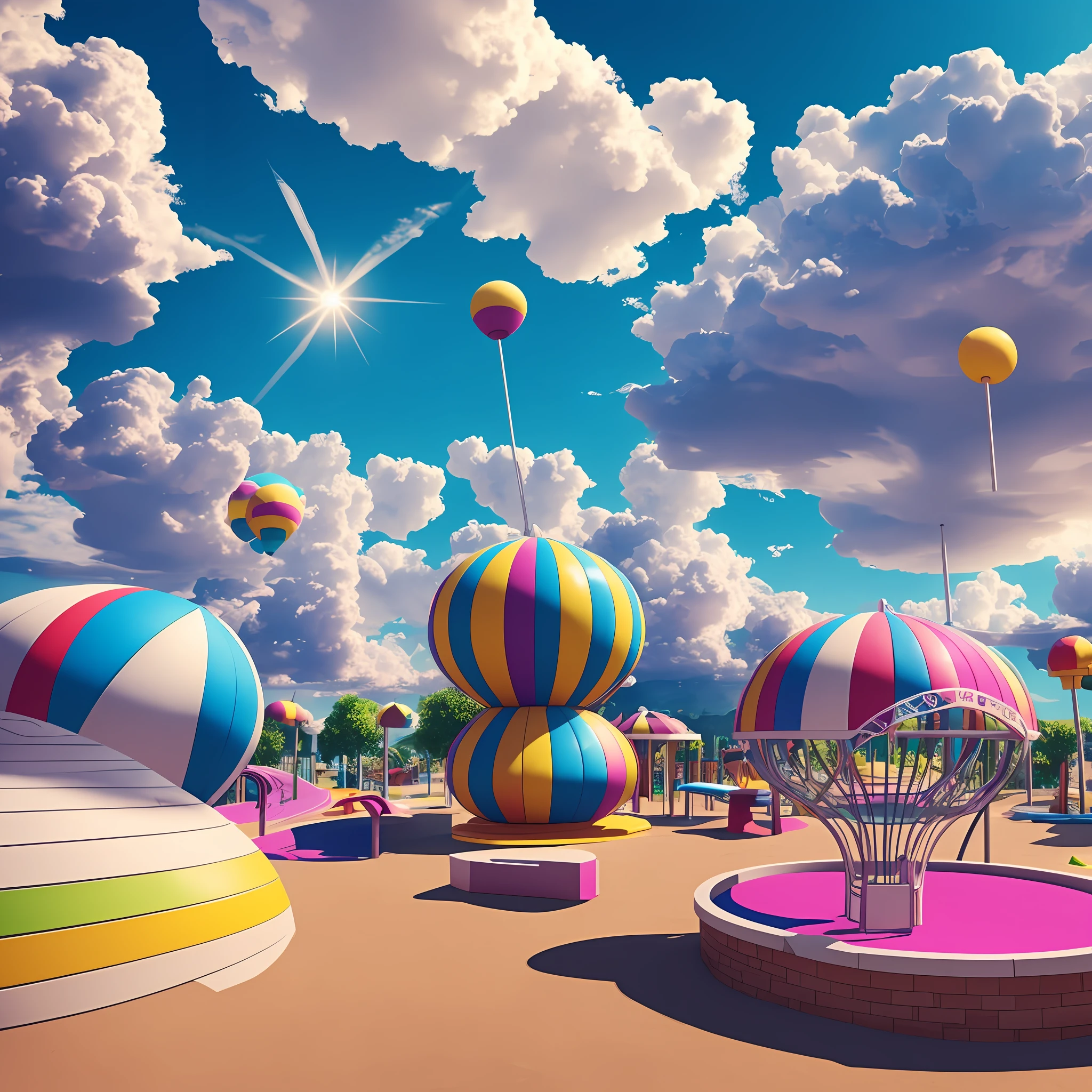 pop style playground with clouds, inspired by leonardo davinci, 3d space projection with multiple views, unreal engine 5 style with cinematic light 8k --auto --s2