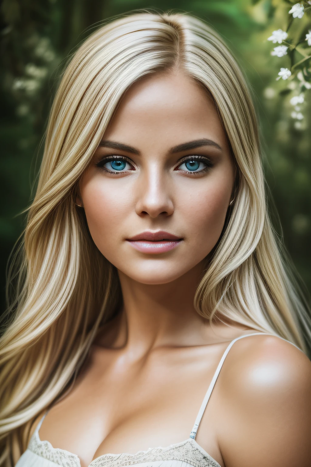 RAW photo, photography, photorealistic, 8k vibrant photograph of blonde woman in nature, ultra detail, finely detailed, dramatic light, finely detailed beautiful eyes, detailed skin, depth of field
