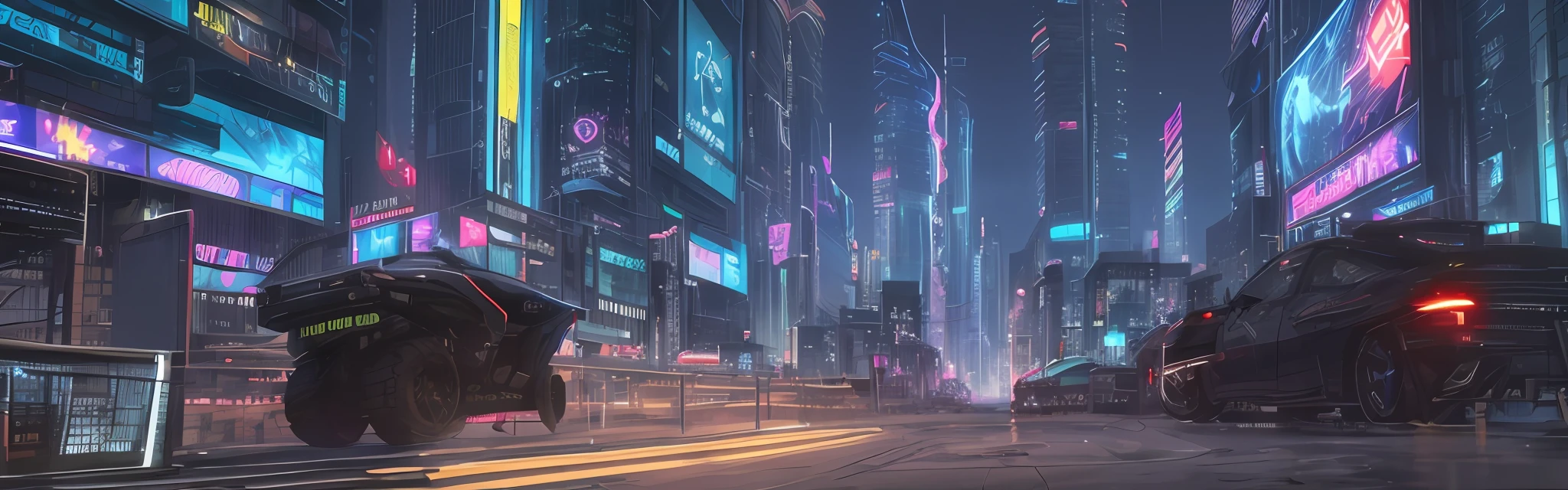 Ultra-realistic cyberpunk city with night lights and flying cars, ultra-realistic details, detailed night lighting and sharp shadows, a sprawling city with futuristic architectures and skyscrapers, (main character:1.3),(1 person),muscular body,showy cyperpunk dress,platform shoes,futuristic weapons,cybernetic skin, neon lights,overflowing dumpsters and flying cars.