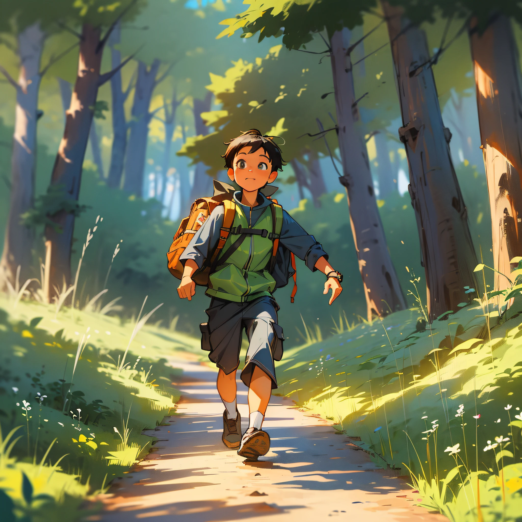 masterpiece, high quality best quality,close up, adventurer running, adventure, explorer, outdoors, nature, hiking, backpacking, camping, mountain, forest, wilderness, curiosity, exploration, journey, discovery, travel, wanderlust, expedition, trailblazer, young, active, fear, sad, discovery, thrill-seeker, boyish, playful, free spirit, rugged, wilderness explorer, young adventurer, backpacker, explorer in training, adventurer in the making, outdoor enthusiast. --auto --s2