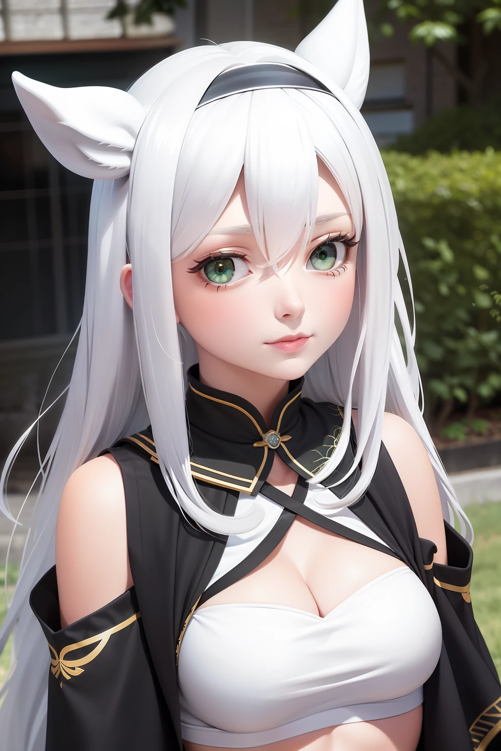 best quality, masterpiece,White hair, green eyes, sistineFibeldef, sistineFibelrnd, looking up, upper body