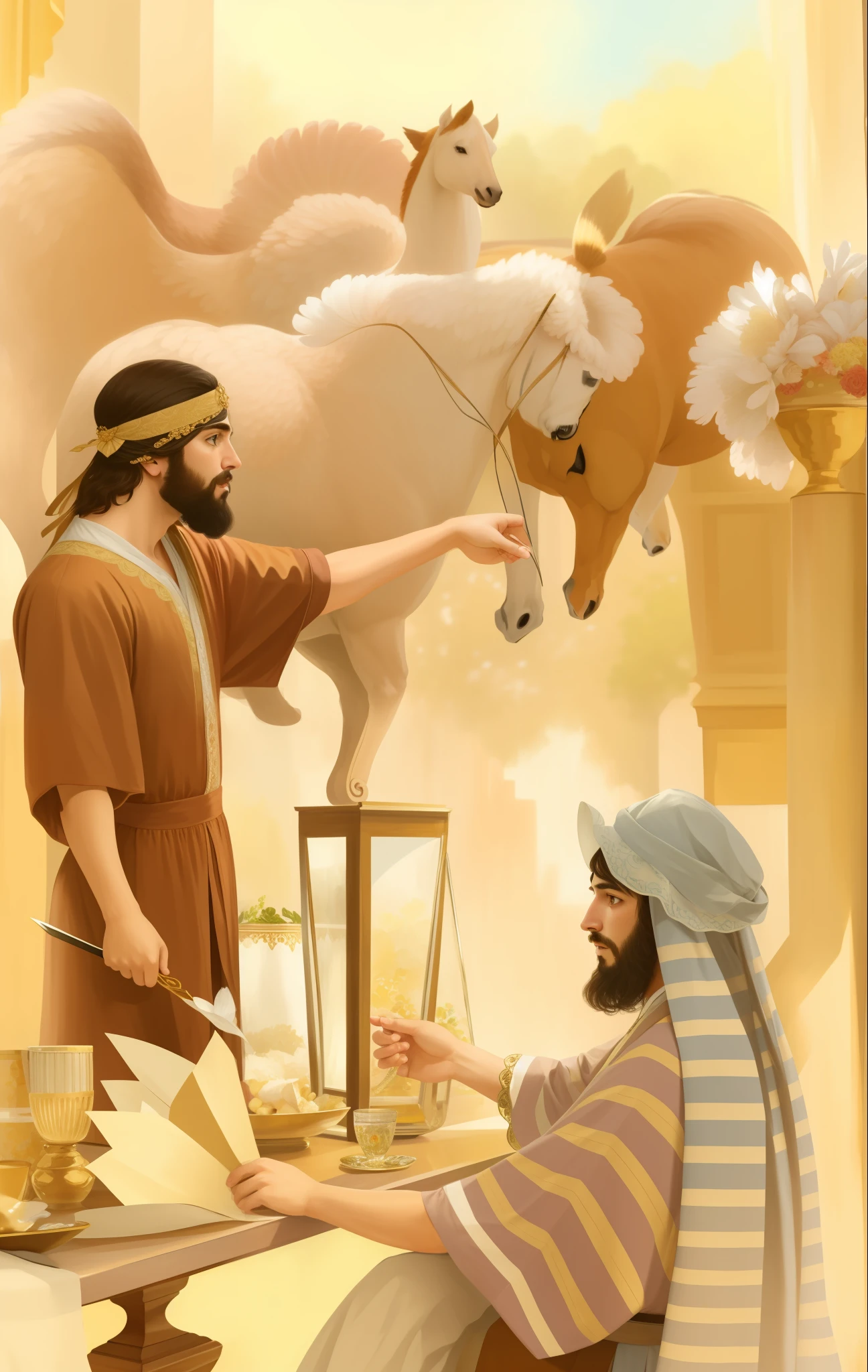 (masterpiece), best quality, ultra-realistic details, exquisite and beautiful illustration, dynamic perspective, (1 person), bright eyes, dark hair, a serious expression, elaborate period clothes, luxurious scenery.