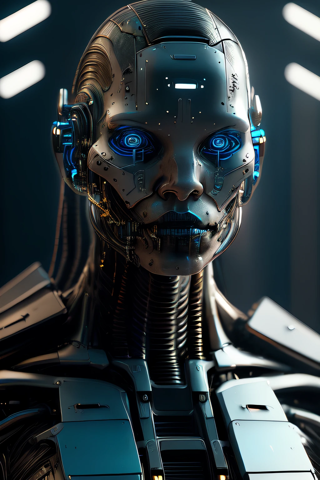 rz88mkultr4, a closeup of a cyborg , trending on artstation, ultra realistic, ultradetailed, cyberpunk details, neon heavy blacks and blue depth camera low angle, 3 5 mm