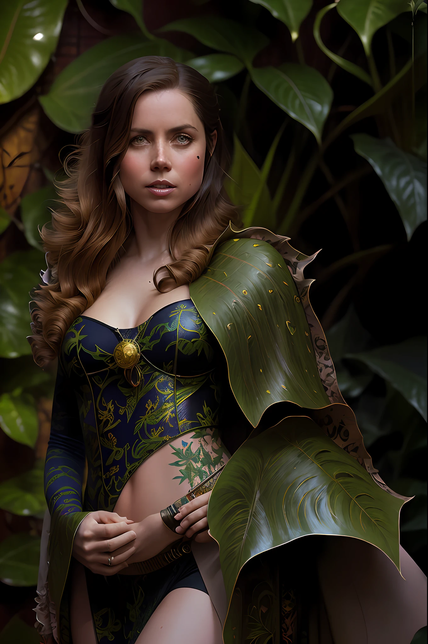 Super sexy Amy Adams as Ivy Poison DC Comics-style Batman villain holding a bottle of poison with various carnivorous plants and banana leaves in the background, vhs effect, (poster: 1.2), poster on the wall, nostalgia, movie poster, (skin texture), intricately detailed, fine detail, hyperdetailed, ray tracing, subsurface scattering, fuzzy soft lighting, shallow depth of field, by (Oliver Wetter) Majestic professional oil painting by Ed Blinkey, Atey Ghailan, Studio Ghibli, by Jeremy Mann, Greg Manchess, Antonio Moro, trend at ArtStation, trend at CGSociety, Intricate, High Detail, Sharp Focus, Dramatic Painting and Photorealistic Art by (Greg Rutkowski:1.4), Bokeh