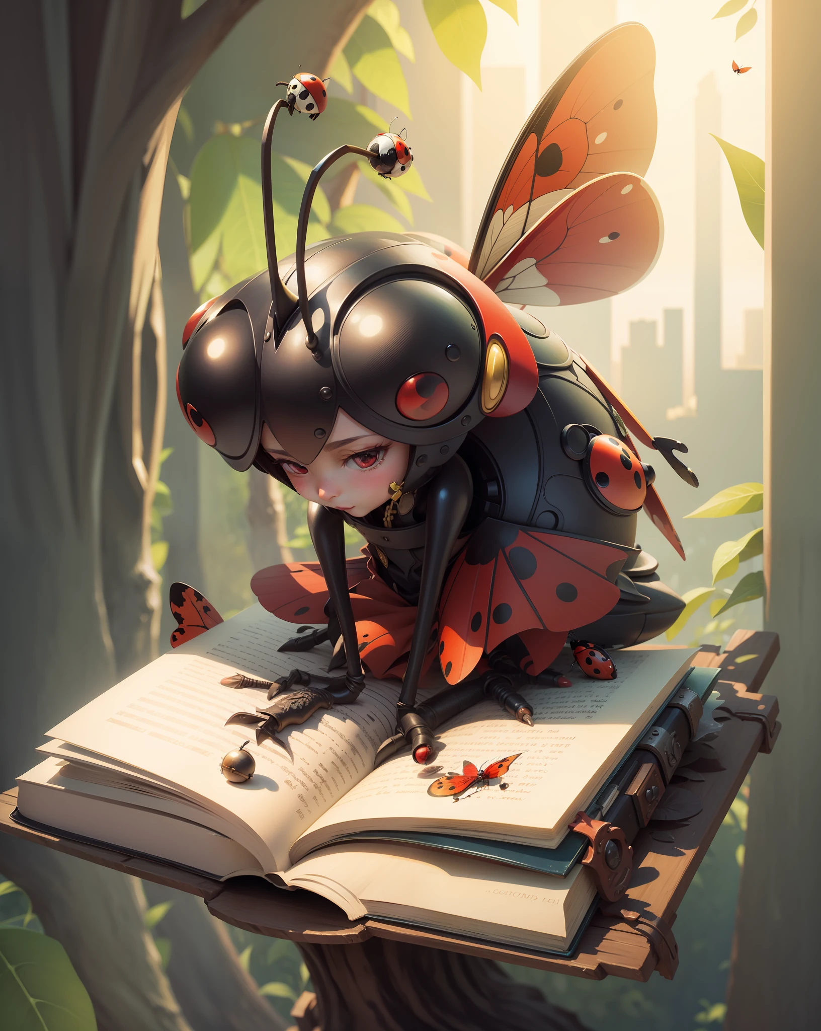 Ladybug, two wings, read a book