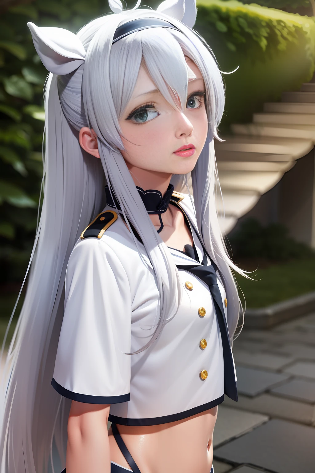 best quality, masterpiece,White hair, green eyes, sistineFibeldef, sistineFibelrnd, looking up, upper body