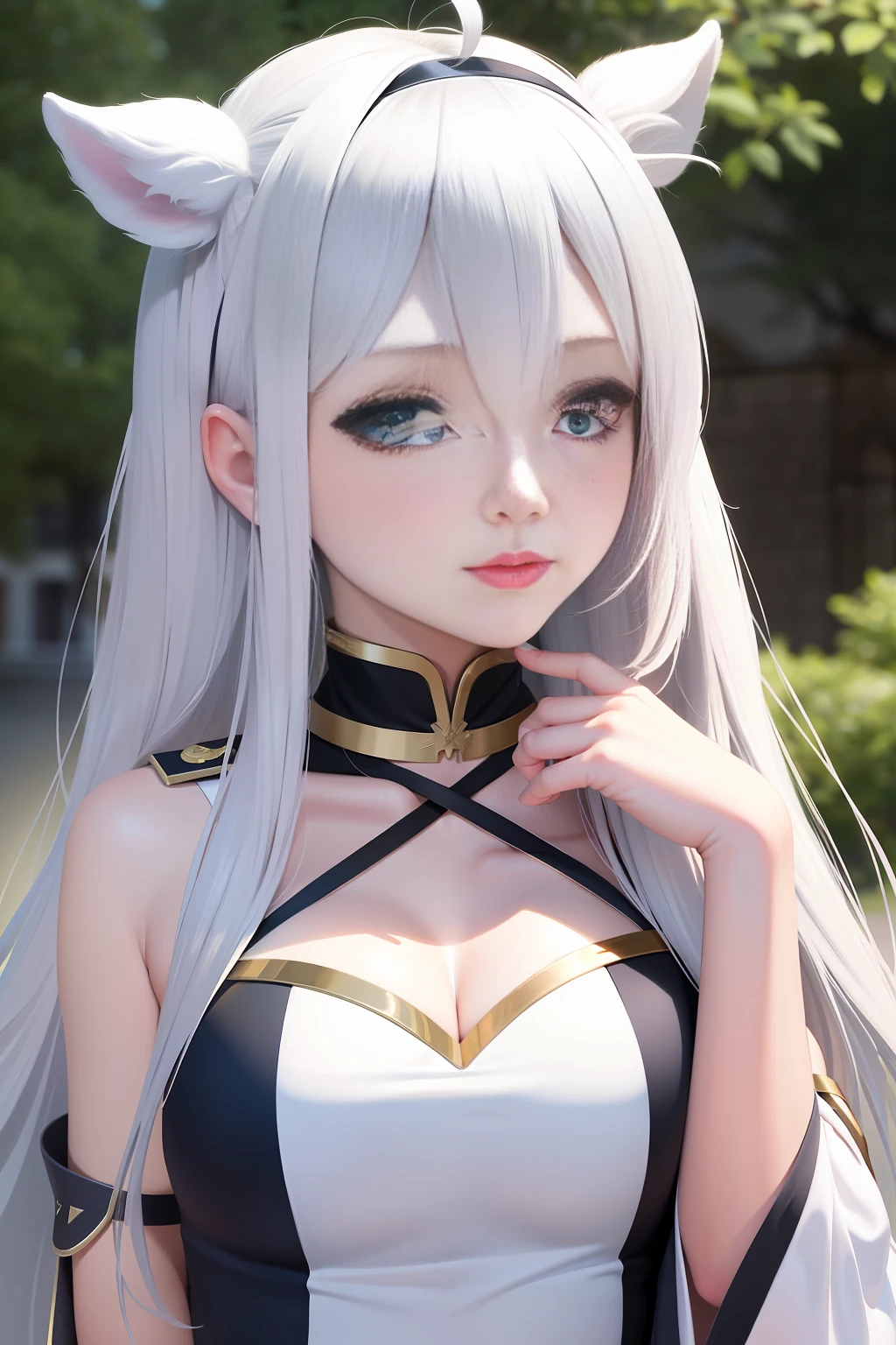 best quality, masterpiece,White hair, green eyes, sistineFibeldef, sistineFibelrnd, looking up, upper body