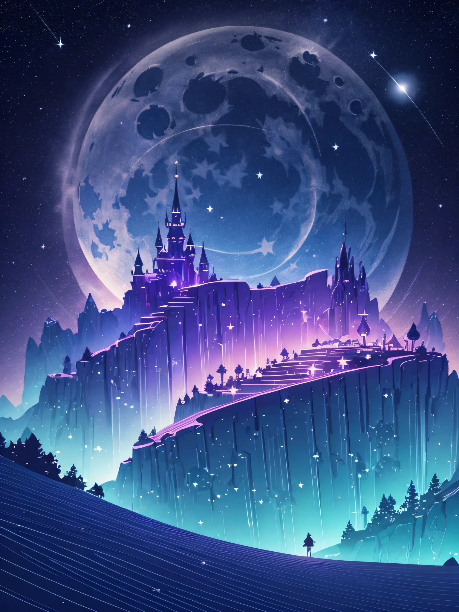 starry sky, moonlight, logo design, cartoon style disney, cinematic lighting effect, charming, 3d vector art, fantasy art, soft lighting, 8k resolution, highly detailed cleaning, vector image, illustration, simple space scenery, isometric, vibrant vector --auto --s2