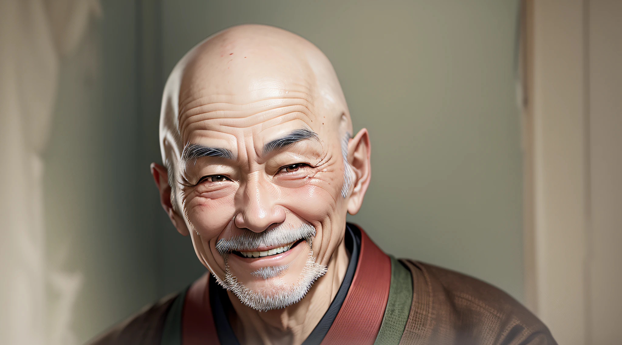 Japanese old bald man without beard smiling --auto --s2