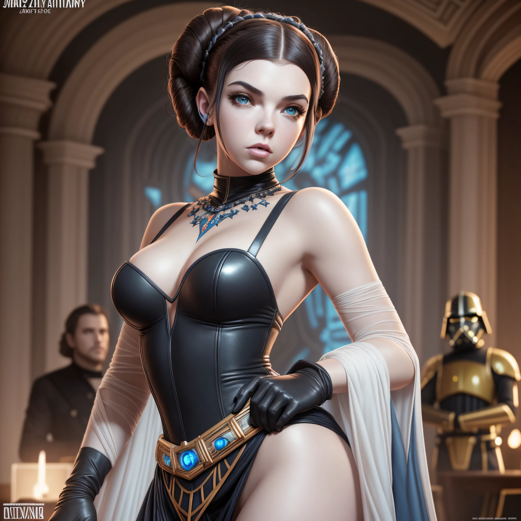 Extravagant Anya Taylor Cosplay "Princess Leia" sweet delicate face open mouth teeth
Short Mouse Muscular Symmetrical Body Suave Body Seductive Dramatic Bridaldress Gothic
shoulders covered opal spinel ruby silk satin felt thick leather haute couture revealing under-
Black clothes short hair shaved Indigo DoF Crystaline Tourmaline trone DoF "star wars" chefs-
of work "luis Royo" Guweiz and James Jean by tattoo CGSCOSITY, etc. "Unreal Engine 5" Ultra
"Ultra Octane Realism Resolution Image Quality Precise Details SLR Texture 16K DSLR UHD HDR XT3"