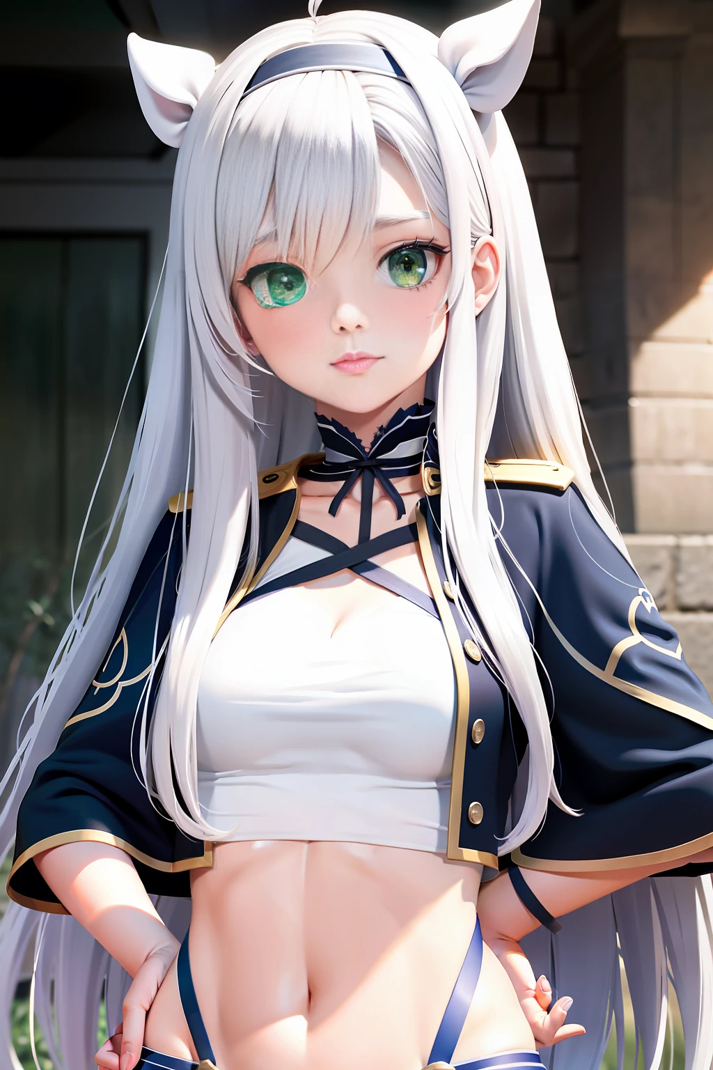 best quality, masterpiece,White hair, green eyes, sistineFibeldef, sistineFibelrnd, looking up, upper body