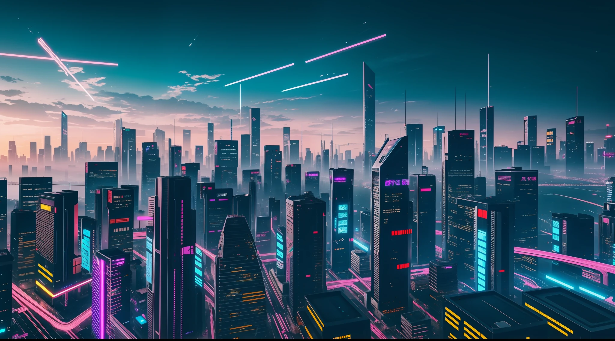 cyberpunk city, realistic skyline, cyber urban fantasy, vibrant, photorealistic, realistic, dramatic, dark, sharp focus, 8k