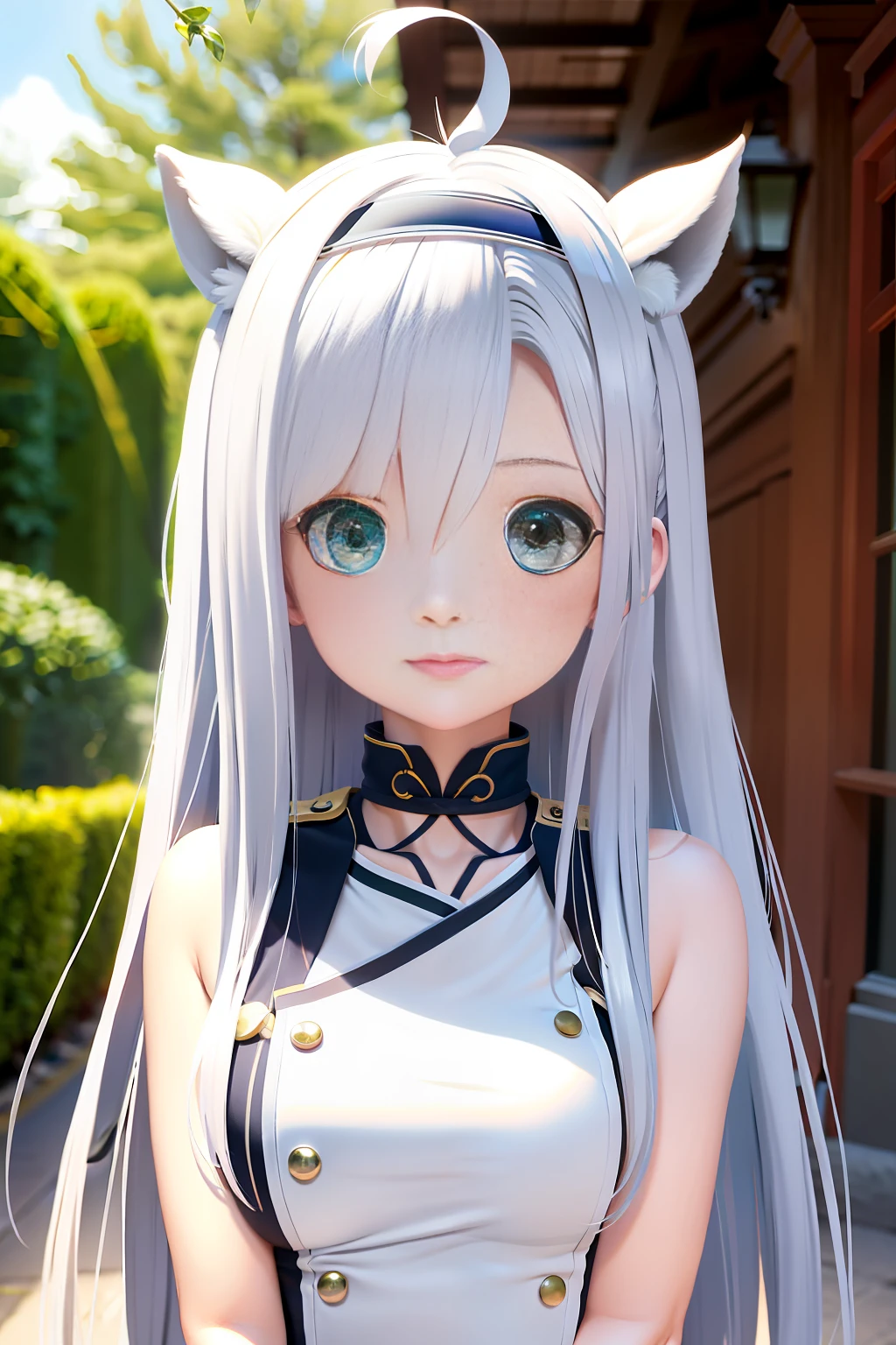 best quality, masterpiece,White hair, green eyes, sistineFibeldef, sistineFibelrnd, looking up, upper body