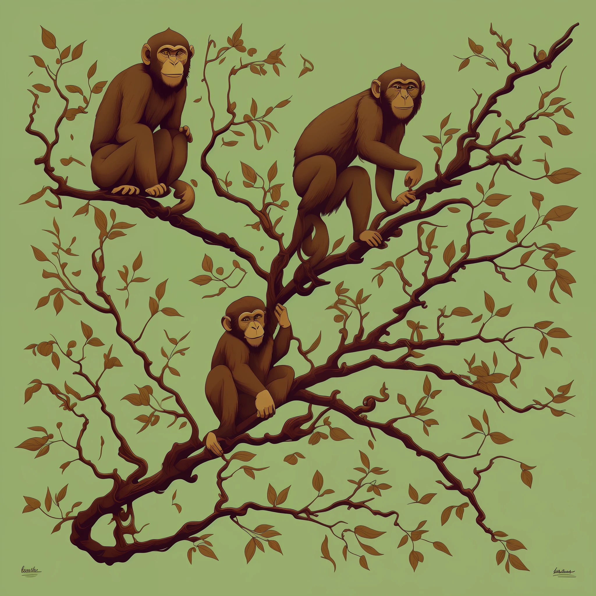 PrintDesign each monkey, hairs and unique details (detailed) on its branch, unique photo, intricate lighting, best photo, award-winning photo, 8k, digital art.