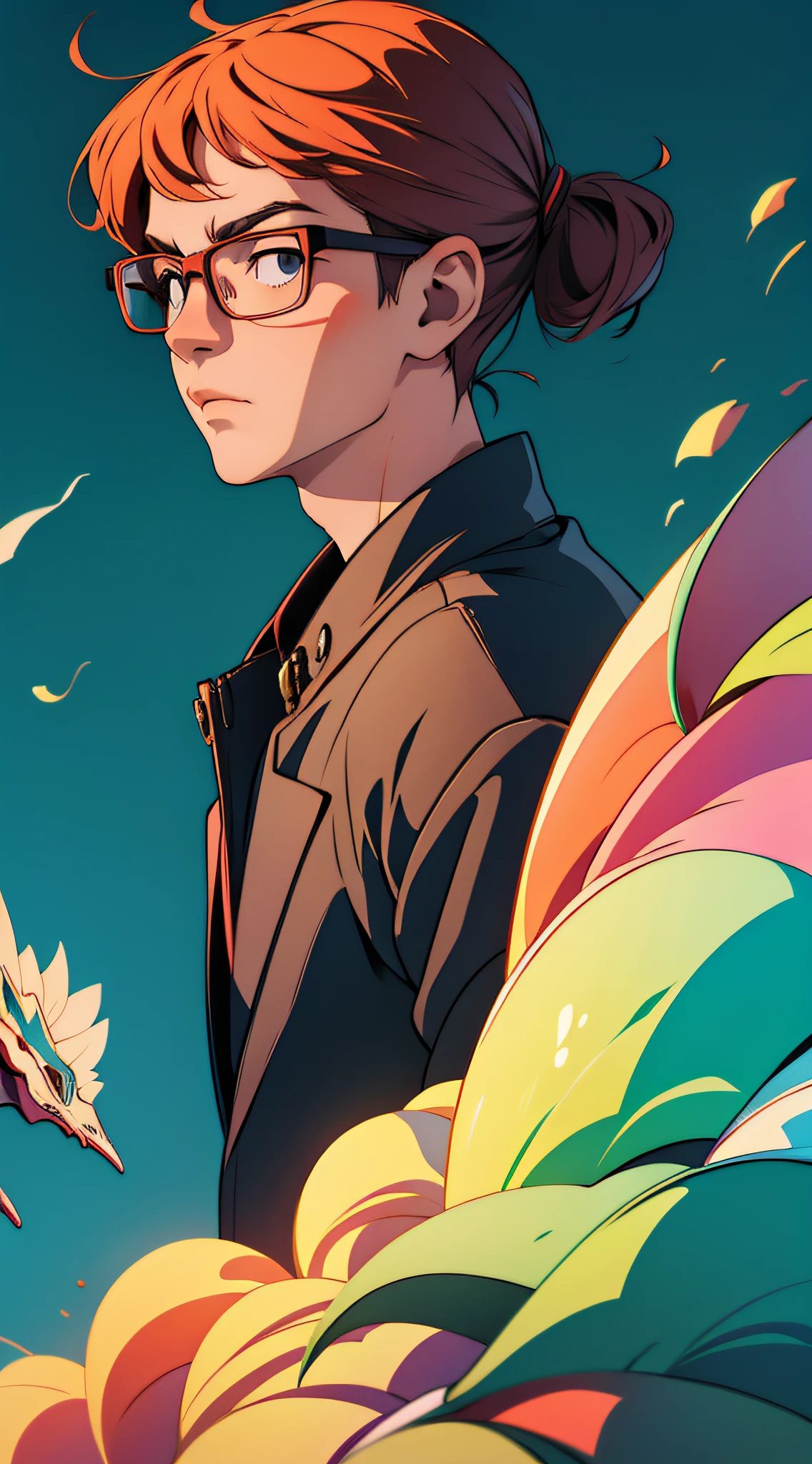 boy, glasses, 3x4,half body, facing forward, solid color background