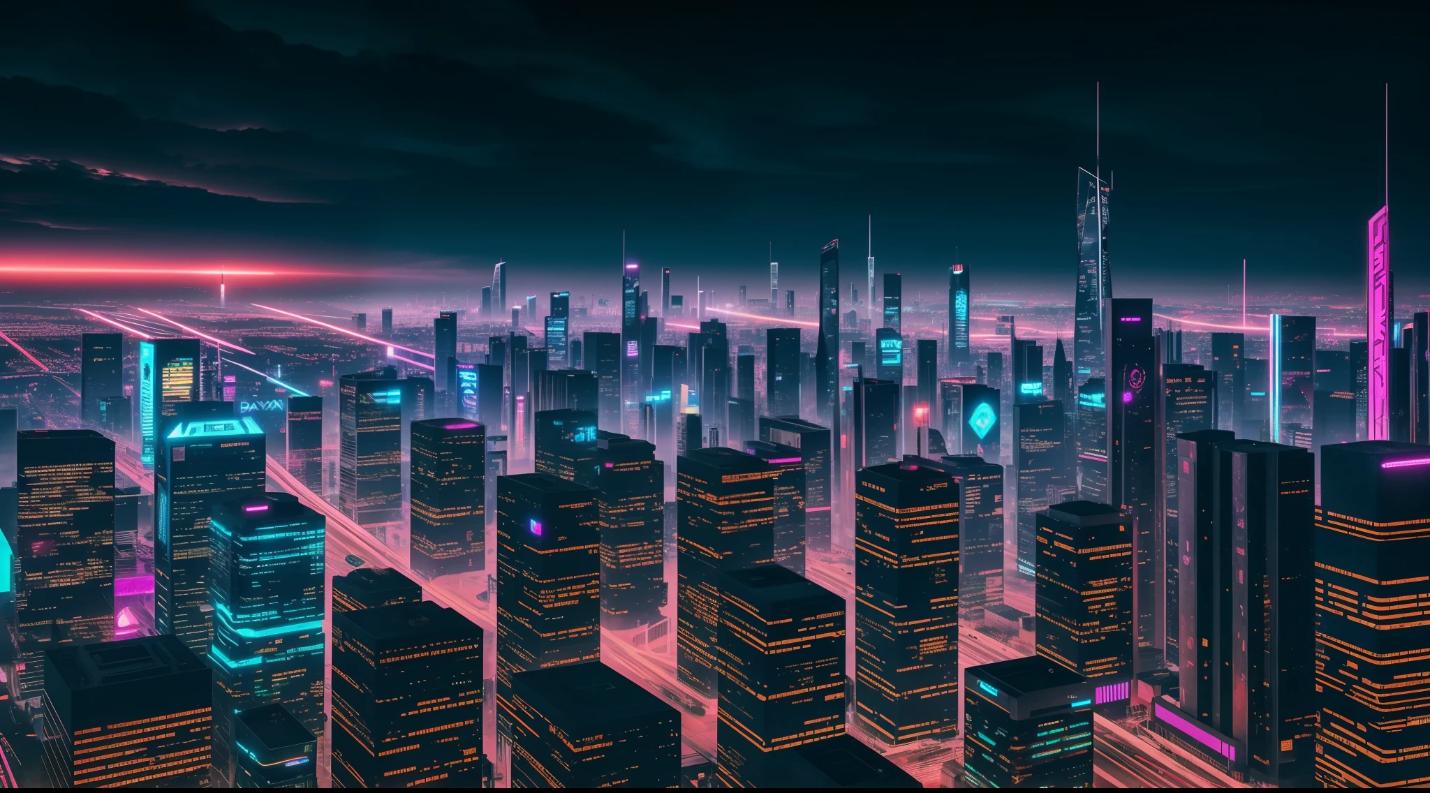 cyberpunk city, realistic skyline, cyber urban fantasy, vibrant, photorealistic, realistic, dramatic, dark, sharp focus, 8k
