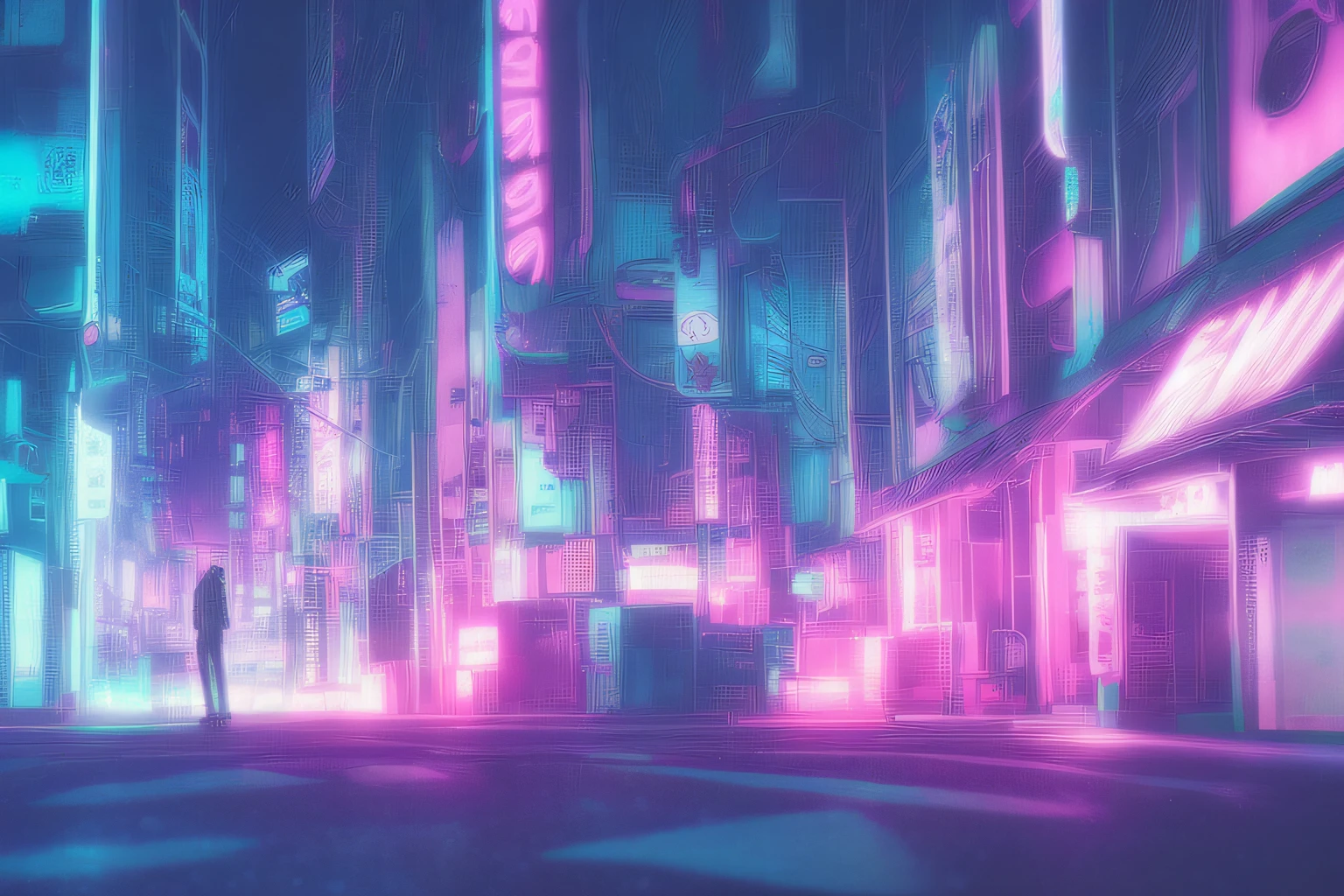 anime background,90s city punk street ,foggy futuristic cinematic lighting, semi realistic, ring lighting , rim lighting, cinematic, synthwave ,BgAniDusk