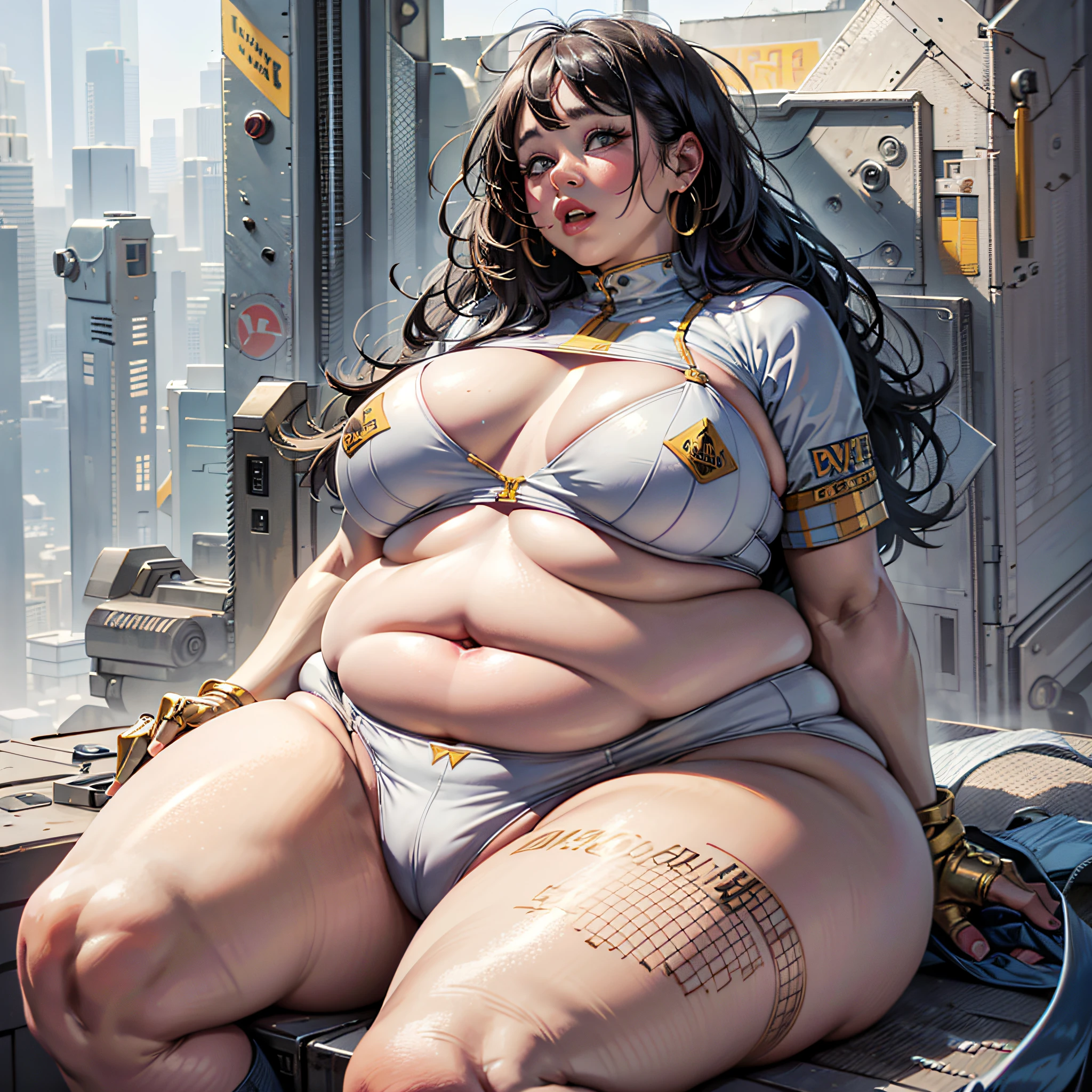 there is a woman sitting on a large fat woman's stomach, she has a jiggly fat round belly, obese ), thicc, obese, giant and fat, large thighs, heavy detailed, full body portrait of a short!, fleshy person with extra limbs, bbwchan, fat woman, her belly is fat and round, highres, chunky!!! --auto --s2