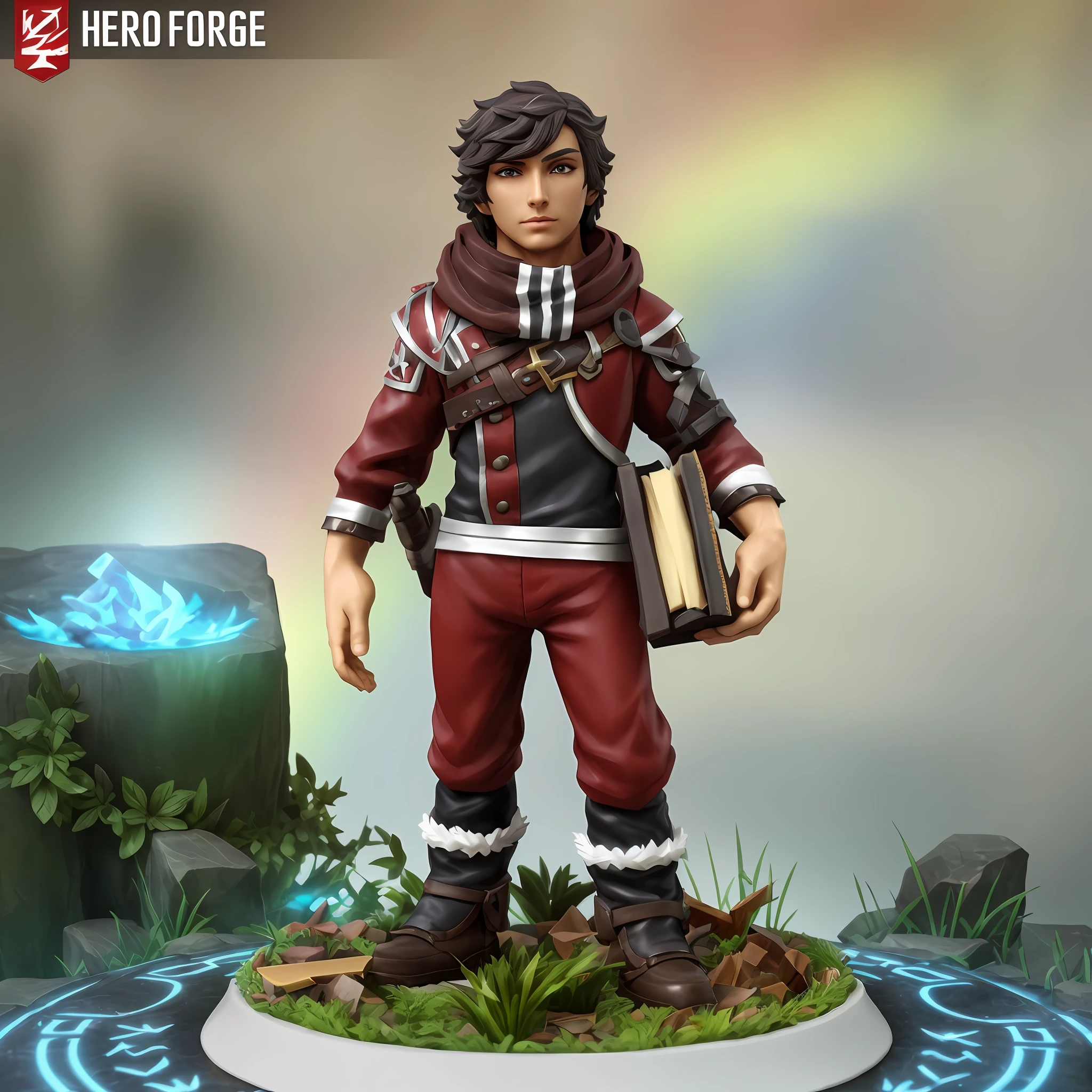 A closeup of a statuette of a man with a book, heroic figure, male Artificer, Figure of heroic proportions, Stylized STL costume miniature, Hero character art, Male ranger Elf, Slim male costume alchemist, Highly detailed character, (highly detailed figure), Young Half-Elf Mage, Hero pose, Hero character, Young Male Shadow Mage, Dota Hero, 2render 3d, cgi, symmetrical, octane render, 35mm, intricate details, hdr, intricate details, hyperdetailed, natural skin texture, hyperrealism, sharp,