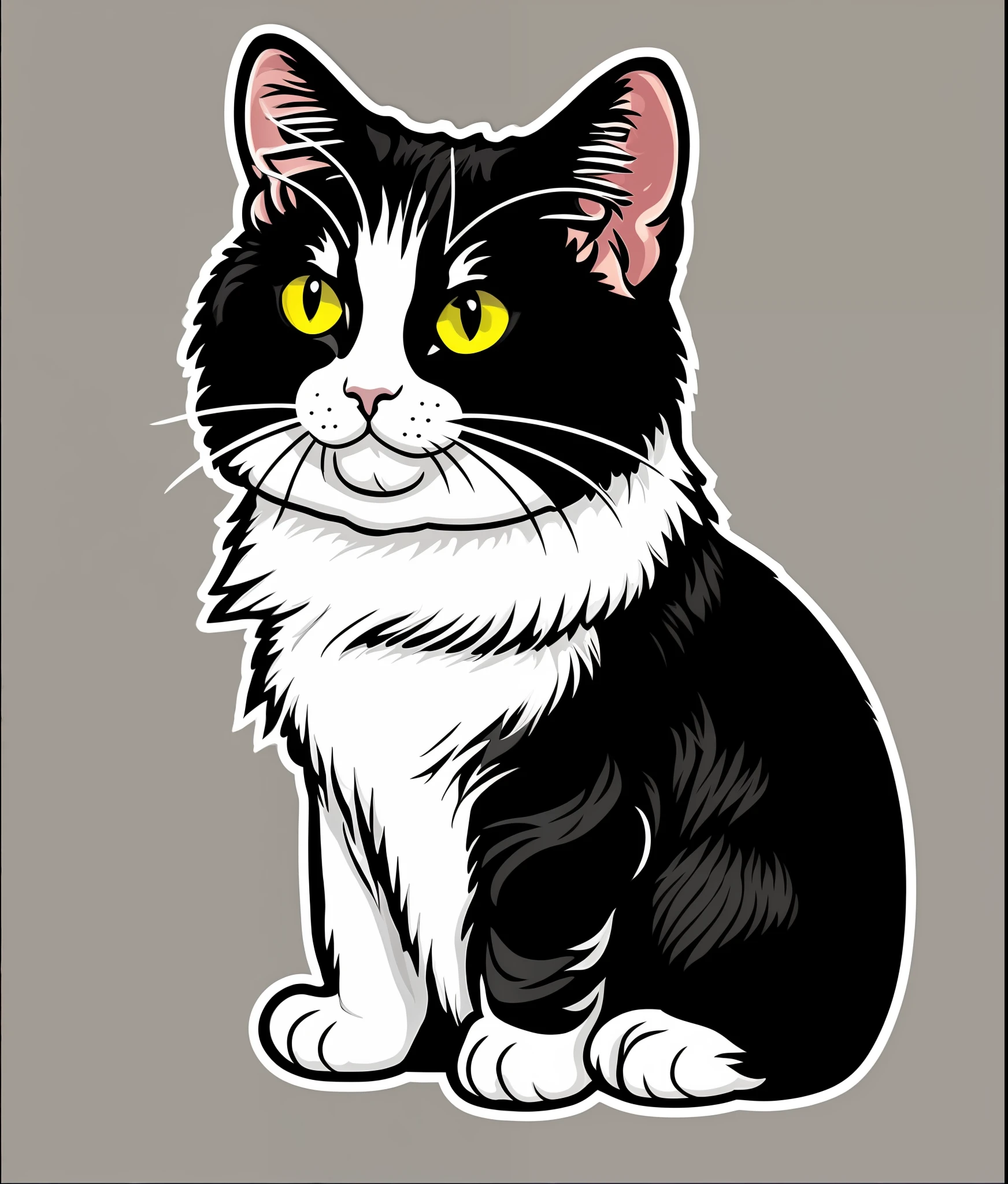 Black and white cat、colourful、vintage style、(design de camiseta)、Masterpiece lights with realistic volumes