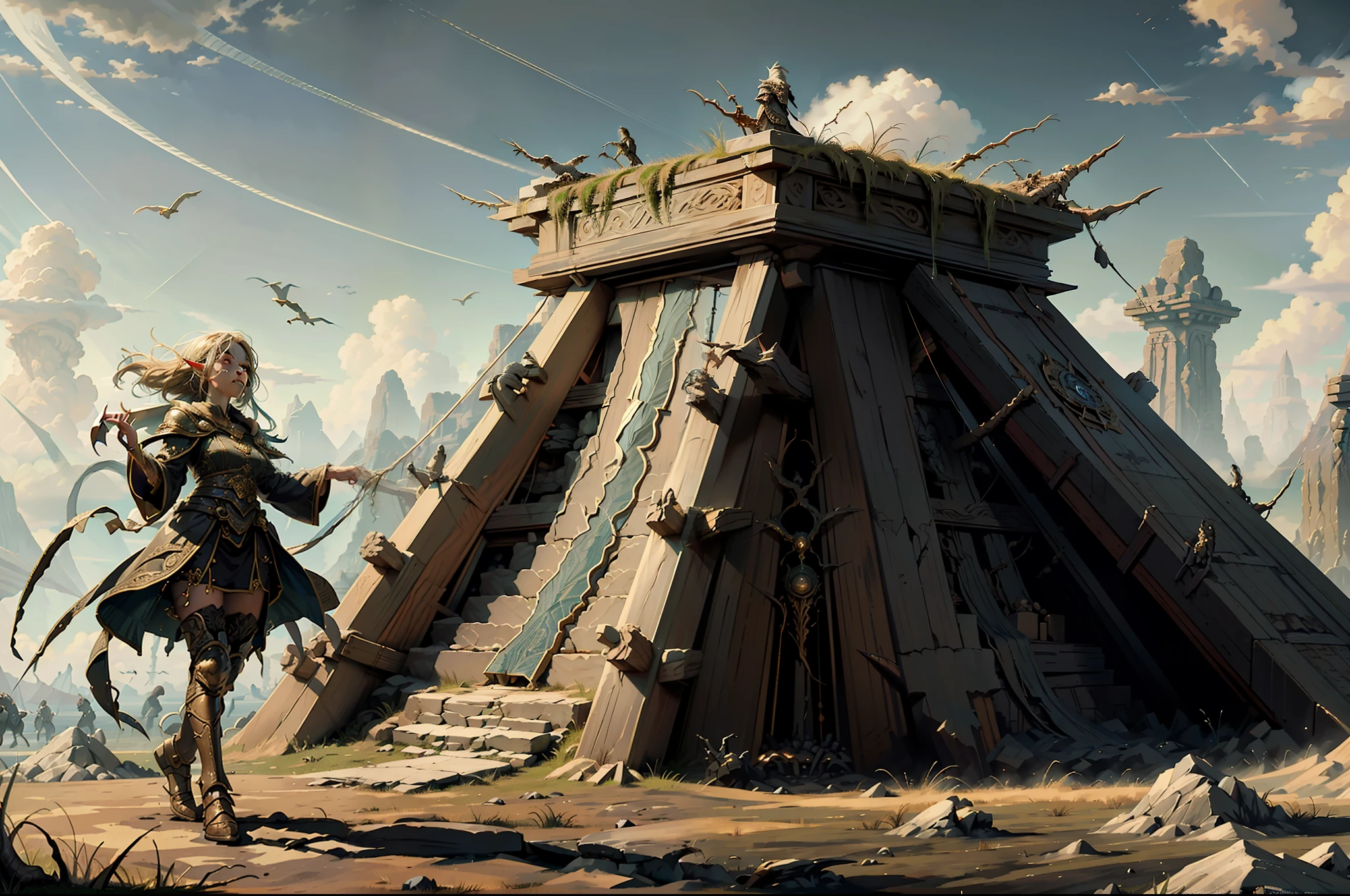 ((Best quality)), ((masterpiece)), (highly detailed:1.3)3D,tanjoreai , Amidst a realm of enchantment and mythical wonders, tales of (heroes:1.1) and (heroines:1.2) unfold. In this realm, ancient prophecies foretell the rise of a chosen champion destined to confront a malevolent force threatening to plunge the world into eternal darkness. The path to victory lies scattered across exotic and otherworldly landscapes, from mist-shrouded forests to towering crystalline peaks and (ethereal floating islands:1.1).Harnessing the arcane arts, (mighty wizards:1.1) conjure spells that weave intricate patterns of magic, while (elven archers:1.1) unleash arrows infused with ancient power. (Dwarven smiths craft legendary weapons:1.1) imbued with the essence of mythical creatures, capable of vanquishing even the most formidable foes.The heroes embark on a perilous quest, guided by ancient scrolls and cryptic riddles. Along their journey, they encounter wise mystics, shape-shifting creatures, and (mysterious sorceresses:1.1) who possess forbidden knowledge.As the heroes traverse the realms, ancient ruins and forgotten temples reveal long-lost secrets and powerful artifacts. The clash of steel and the crackling of (magical energies:1.1) echo through ancient battlegrounds, as the destiny of the world hangs in the balance. The heroes must summon unwavering courage, unwavering unity, and unlock their true potential to overcome seemingly insurmountable odds and fulfill their heroic destinies.In this realm of high fantasy, where the realms of magic and technology intertwine, where legends are born and (epic:1.2) sagas unfold, where heroes rise and villains fall, embark on a grand adventure that will captivate the imagination and transport you to a world where anything is possible,HDR (High Dynamic Range),Ray Tracing,NVIDIA RTX,Super-Resolution,Unreal 5,Subsurface scattering,PBR Texturing,Post-processing,Anisotropic Filtering,Depth-of-field,Maximum clarity and sharpness,Multi-layered textu