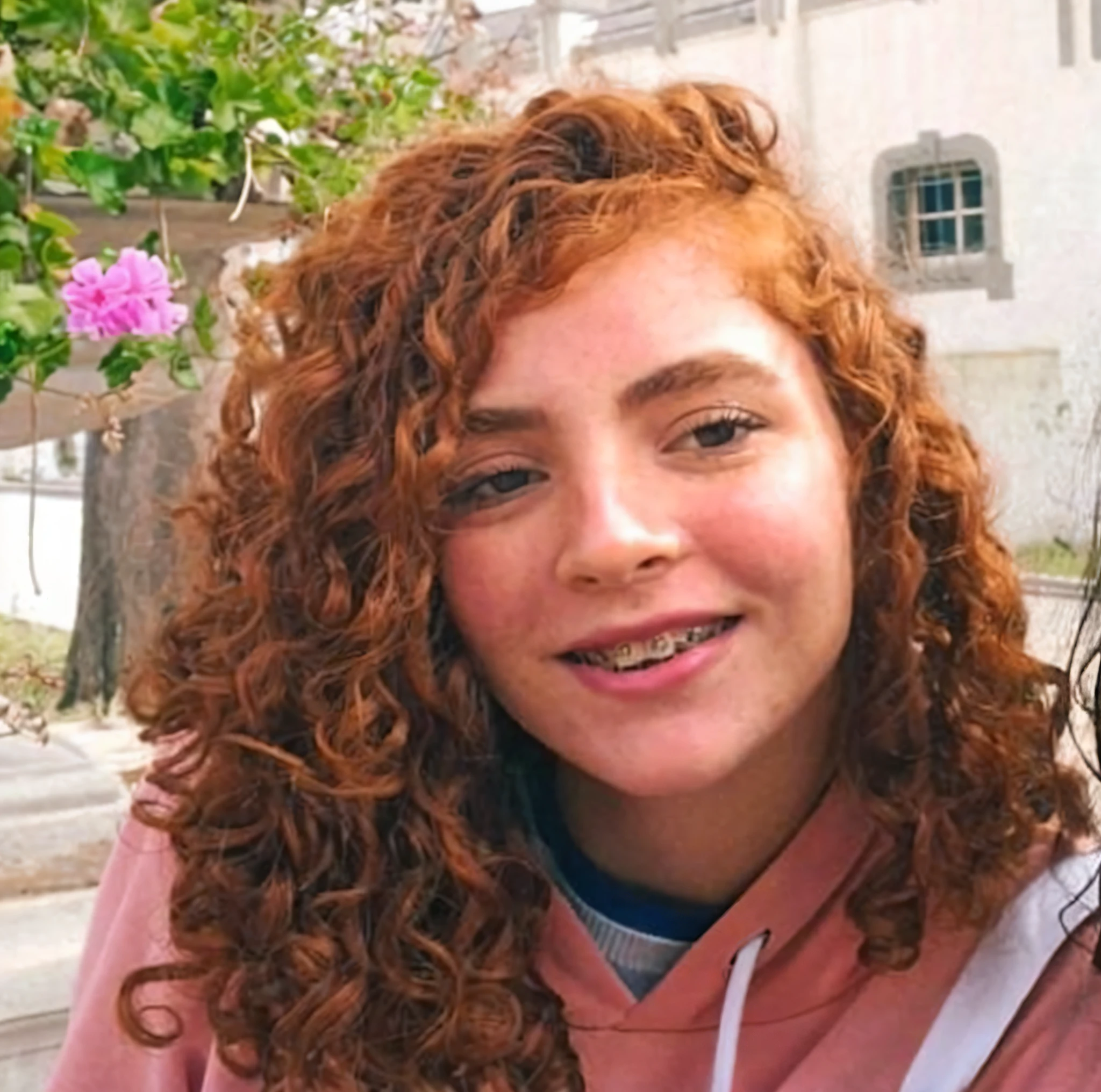 A closeup of a woman with curly hair and pink bikini, red curly hair, curly red hair, curly copper-colored hair, with curly red hair, ginger hair with freckles, taken in early 2020, a young redhead, wavy ginger hair, big red hair, curly red hair, wild ginger hair