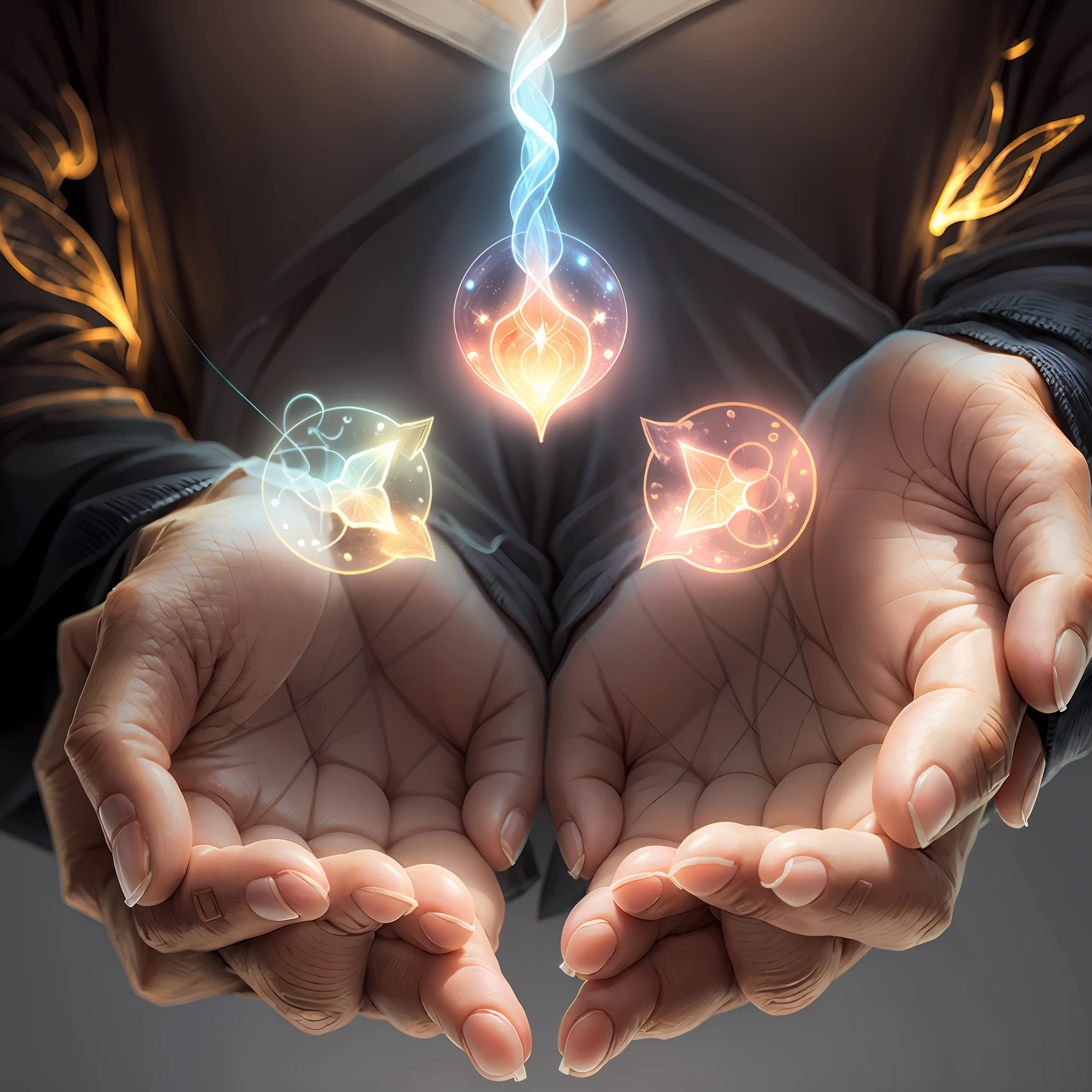 male hands, emanating light, transparent background --auto --s2