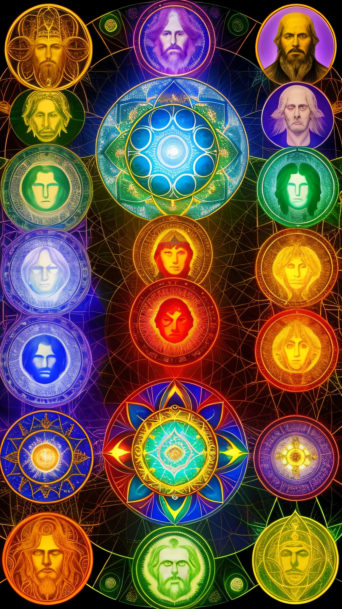 representation of all 12 archetypes according to Carl Jung, Hero, The Innocent, The Sage, The Explorer, The Rebel, The Lover, The Creator, The Ruler, The Healer, The Fool, The Shadow and The Male Self, with beams of light enveloping his body