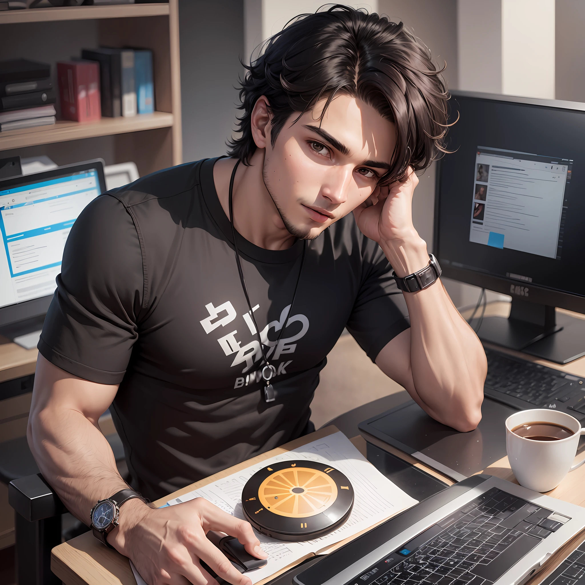 Imagine a 22-year-old, brunette and Latin American, with an engaging and frighteningly beautiful look. His black hair reflects the light of the office while his light brown eyes capture the attention of all who see him. He has a normal athletic body, which shows itself through his well-cut social clothes. This is our perfect support agent for the company that specializes in website creation. He is friendly, helpful and always ready to help. There is no doubt that he is the perfect face of our support team. --auto --s2