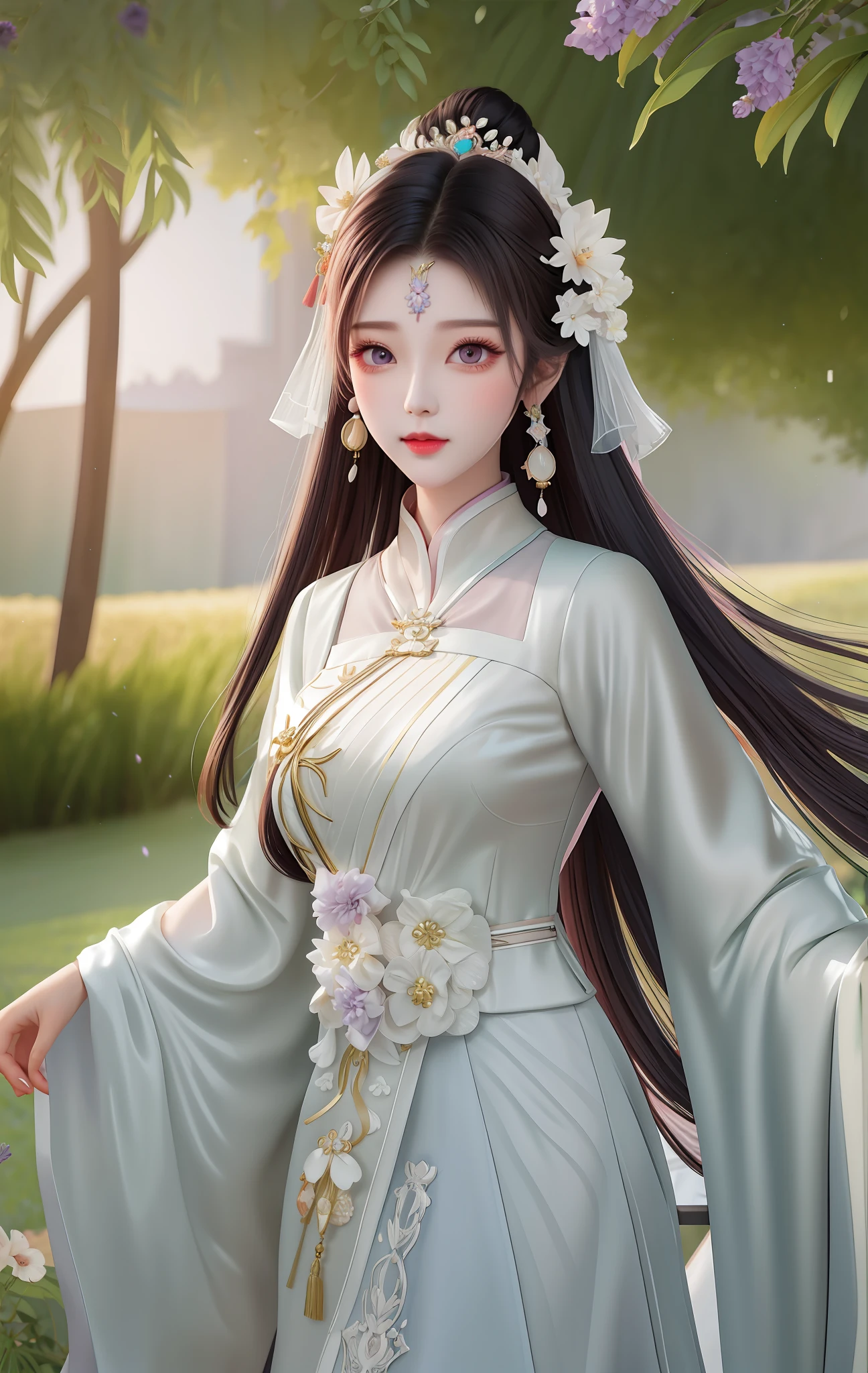 Elegant feminine, coral pink lips, lavender dusk eyes. Chinese face
