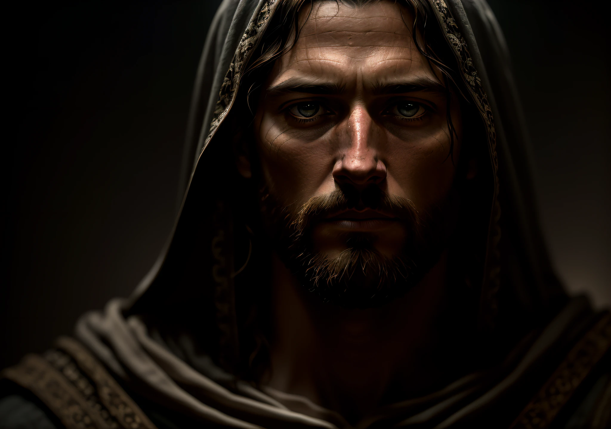 JESUS CHRIST DARK PHOTO: realistic epic, soft cinematic portrait, adobe lightroom, photographic lab, highly detailed, faded, (neutral colors: 1.2), (hdr: 1.4) , (soft colors:1.2), hyperdetailed, (artstation:1.4), cinematic, warm lights, dramatic light, (intricate details:1.1), complex background, (rutkowski:0.66), (blue and orange:0.4)