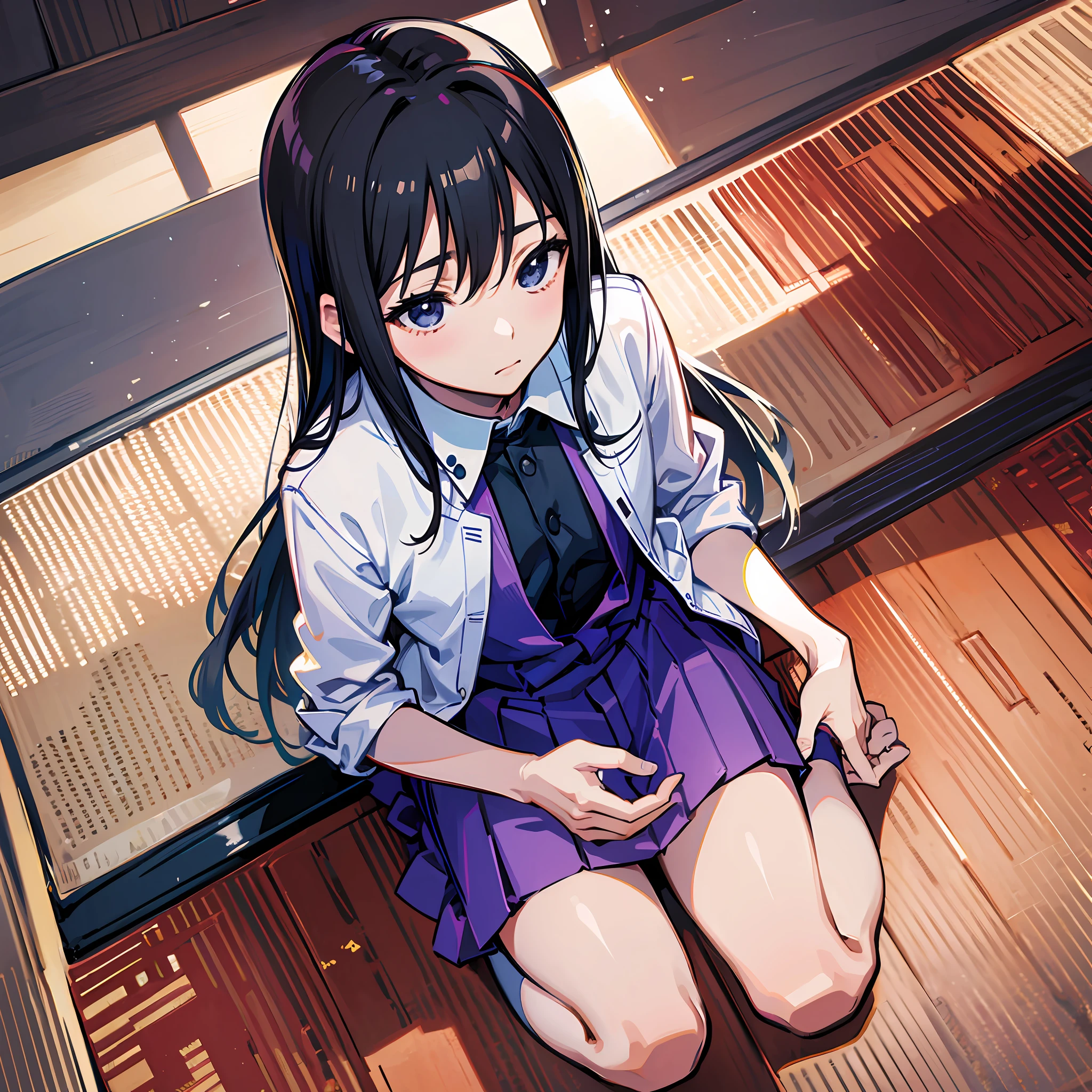 Sato Matsuzaka from anime: happy sweet life sitting on the floor and unbuttoning his blouse, looking away --auto --s2