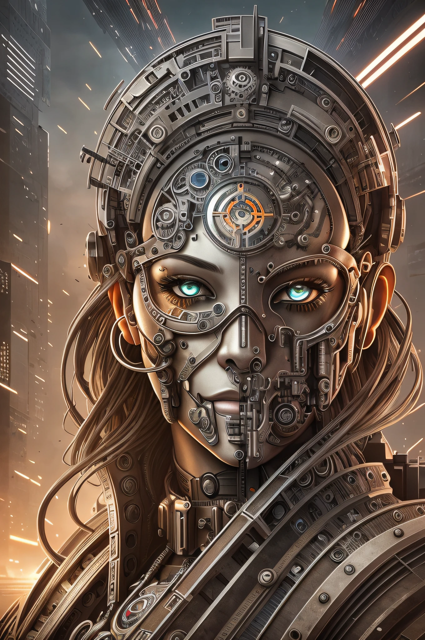 cyborg face| Cyborg Face Portrait| detailed face| symmetrical| steampunk| cyberpunk| cyborg | intricate detailed| scalar| hyperrealistic| cinematographic lighting| digital art| concept art| Style MDJRNY-V4 --auto --s2