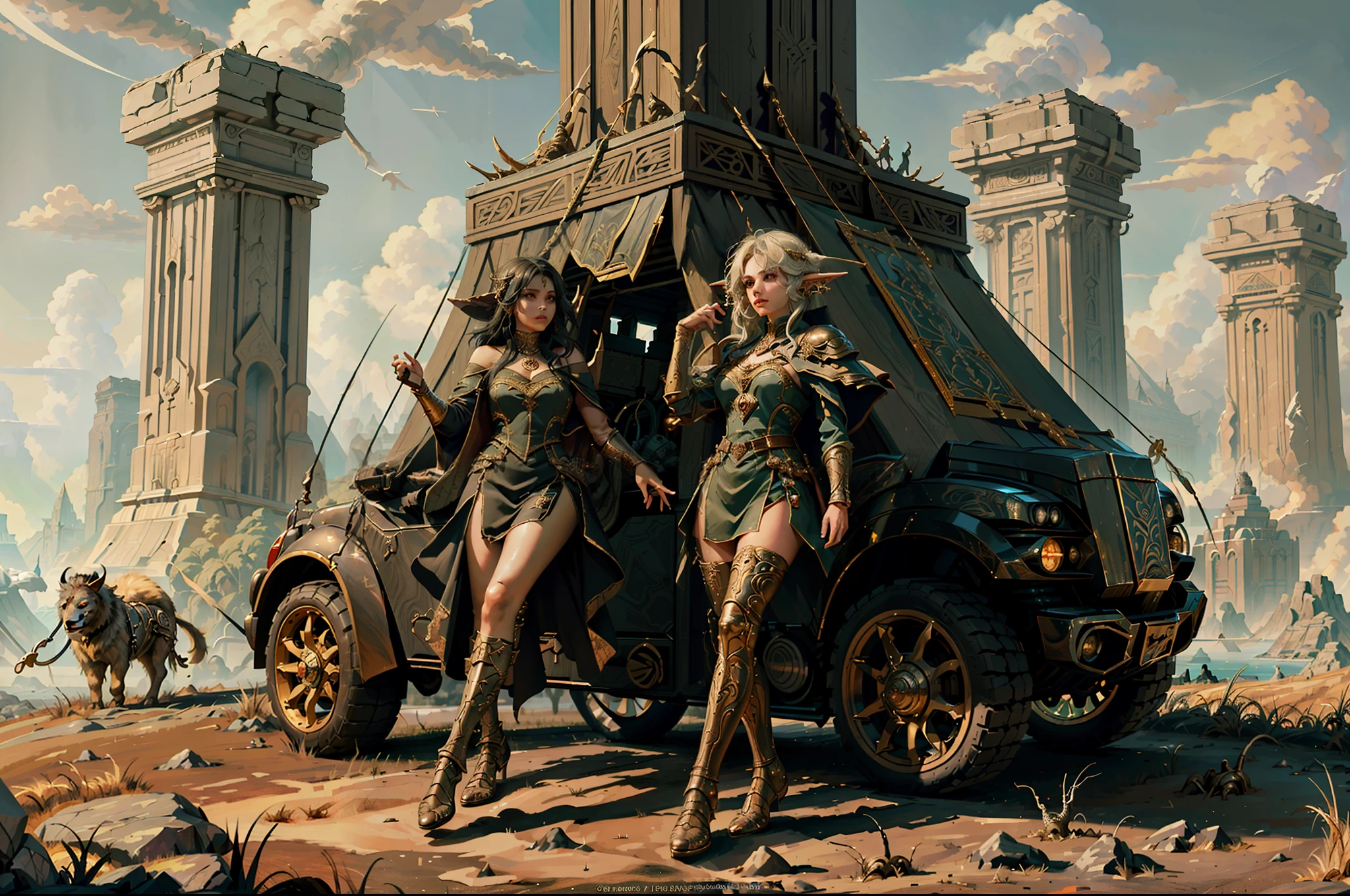 ((Best quality)), ((masterpiece)), (highly detailed:1.3)3D,tanjoreai , Amidst a realm of enchantment and mythical wonders, tales of (heroes:1.1) and (heroines:1.2) unfold. In this realm, ancient prophecies foretell the rise of a chosen champion destined to confront a malevolent force threatening to plunge the world into eternal darkness. The path to victory lies scattered across exotic and otherworldly landscapes, from mist-shrouded forests to towering crystalline peaks and (ethereal floating islands:1.1).Harnessing the arcane arts, (mighty wizards:1.1) conjure spells that weave intricate patterns of magic, while (elven archers:1.1) unleash arrows infused with ancient power. (Dwarven smiths craft legendary weapons:1.1) imbued with the essence of mythical creatures, capable of vanquishing even the most formidable foes.The heroes embark on a perilous quest, guided by ancient scrolls and cryptic riddles. Along their journey, they encounter wise mystics, shape-shifting creatures, and (mysterious sorceresses:1.1) who possess forbidden knowledge.As the heroes traverse the realms, ancient ruins and forgotten temples reveal long-lost secrets and powerful artifacts. The clash of steel and the crackling of (magical energies:1.1) echo through ancient battlegrounds, as the destiny of the world hangs in the balance. The heroes must summon unwavering courage, unwavering unity, and unlock their true potential to overcome seemingly insurmountable odds and fulfill their heroic destinies.In this realm of high fantasy, where the realms of magic and technology intertwine, where legends are born and (epic:1.2) sagas unfold, where heroes rise and villains fall, embark on a grand adventure that will captivate the imagination and transport you to a world where anything is possible,HDR (High Dynamic Range),Ray Tracing,NVIDIA RTX,Super-Resolution,Unreal 5,Subsurface scattering,PBR Texturing,Post-processing,Anisotropic Filtering,Depth-of-field,Maximum clarity and sharpness,Multi-layered textu