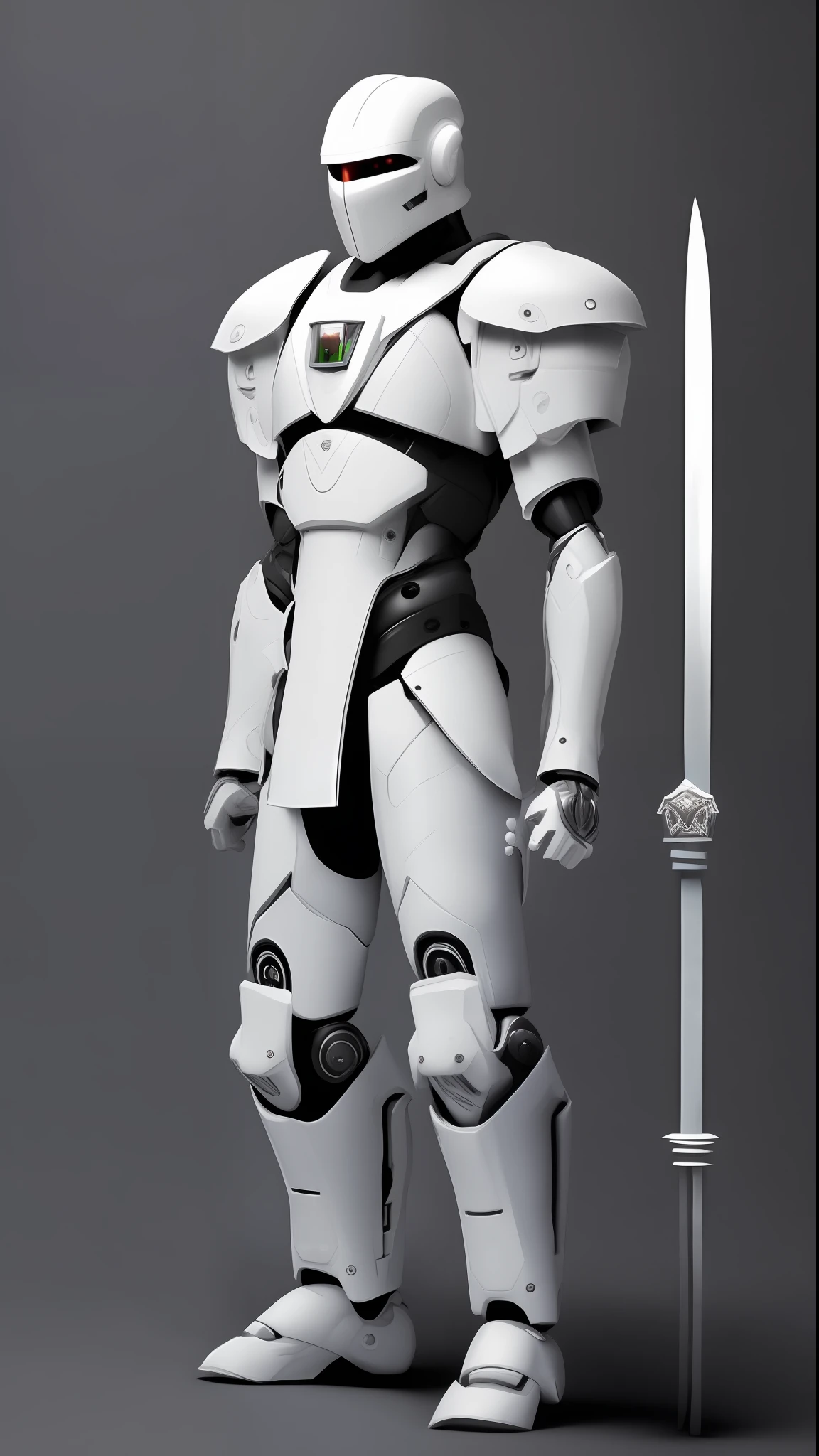 White ninja robot in armor and sword