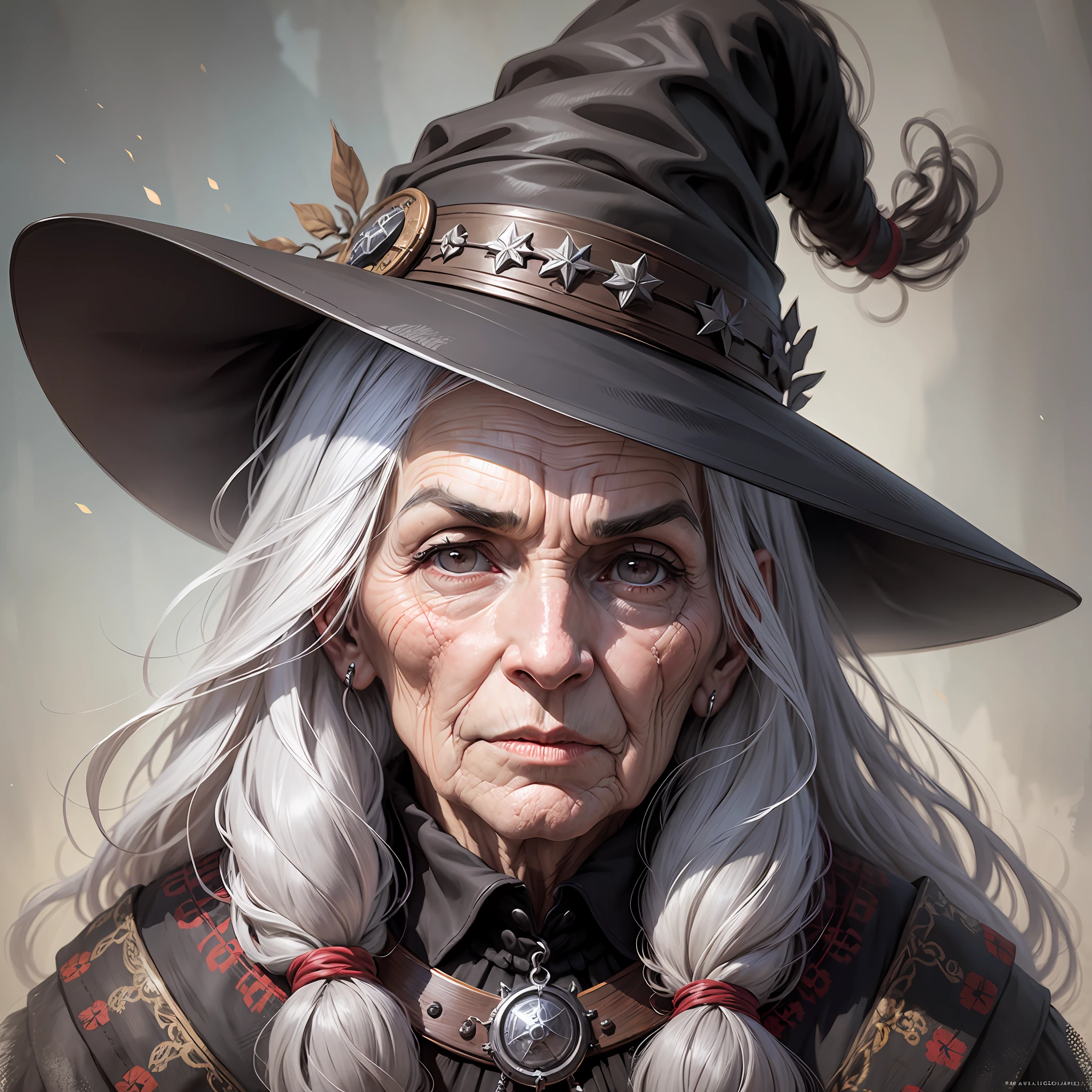 Portrait of an old witch, a large face, gray eyes, a big nose, a huge, prominent man with tufts of hair on her chin --auto --s2