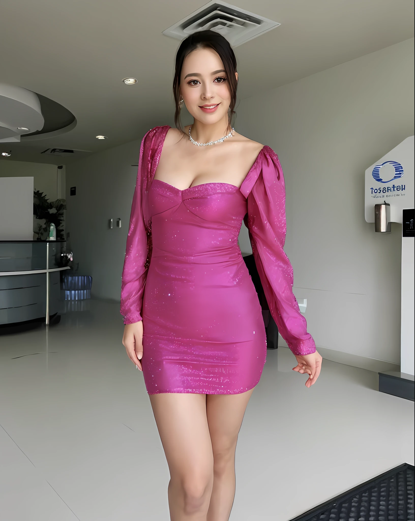 araffe woman in a pink dress posing for a picture, wearing a pink dress, sexy dress, dressed in a pink dress, pink dress, short dress, tight dress, gorgeous lady, wearing a sparkling dress, in a dress, wearing an elegant dress, short minidress, full covered dress, opened dress, woman in dress, cute woman