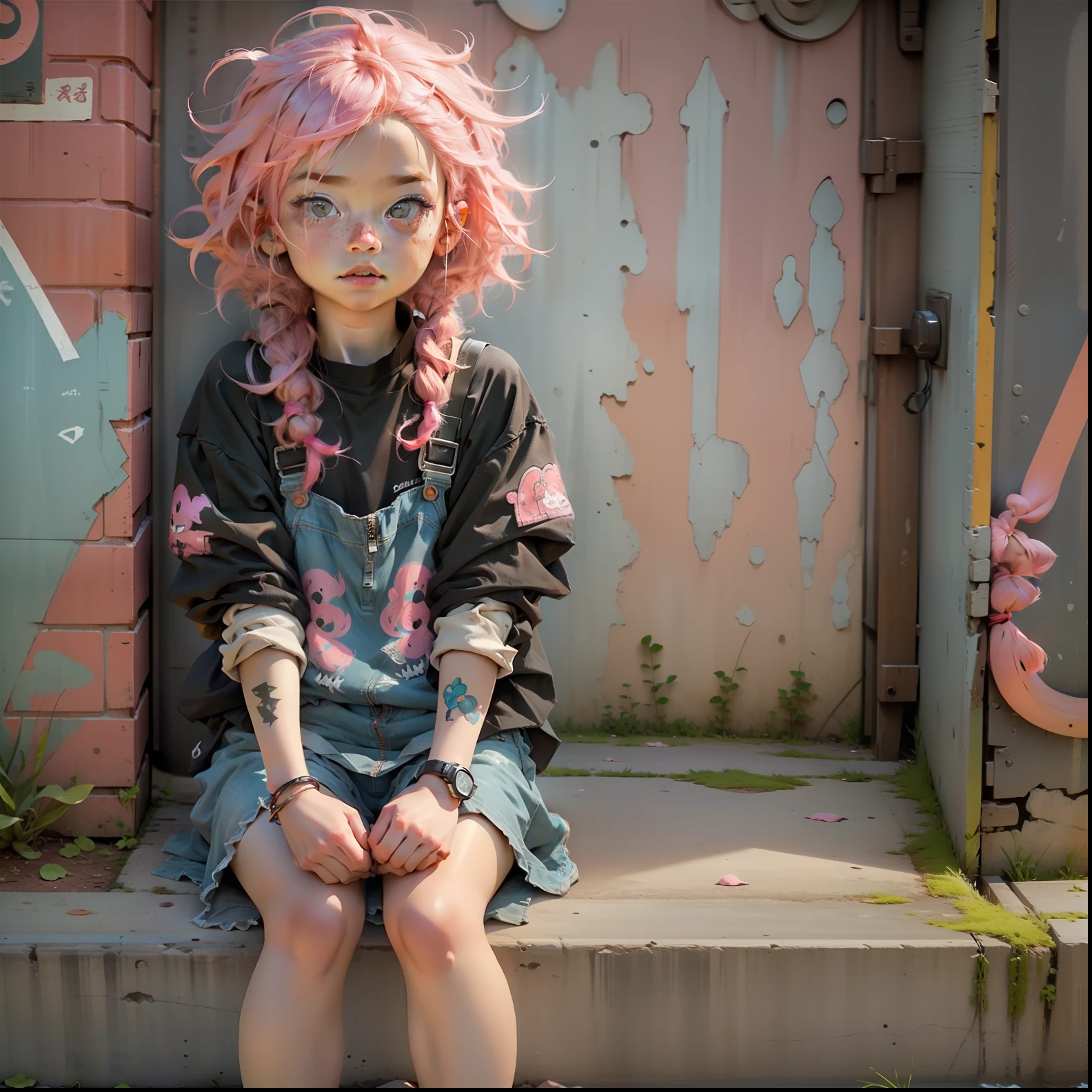 1 , cute, pink hair, cartoon