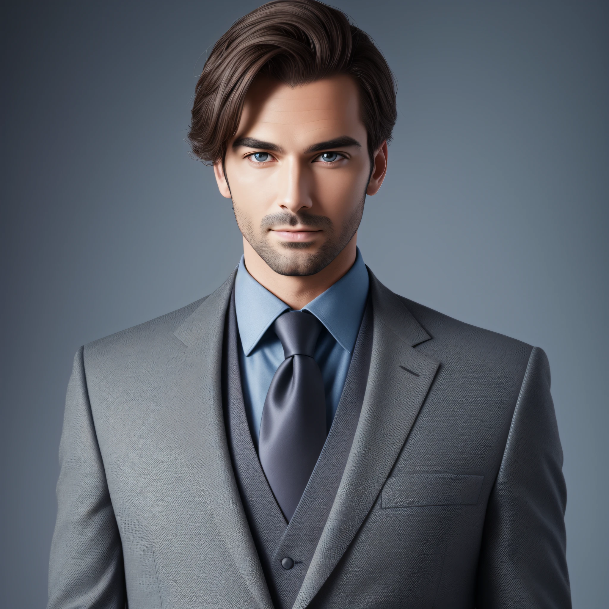 a Man standing with 30 years in suit and tie, body and head straight in the photo, DSRL, facing the viewer of the photo, eyes fixed to the lens, appears shoulders and head in the photo, man centered in the photo, 8k, best quality, masterpiece, realistic, realistic photo, movie photo, ultra realistic, 1 person, detailed, Perfect lighting, DSRL, professional photo, 4k --auto --s2