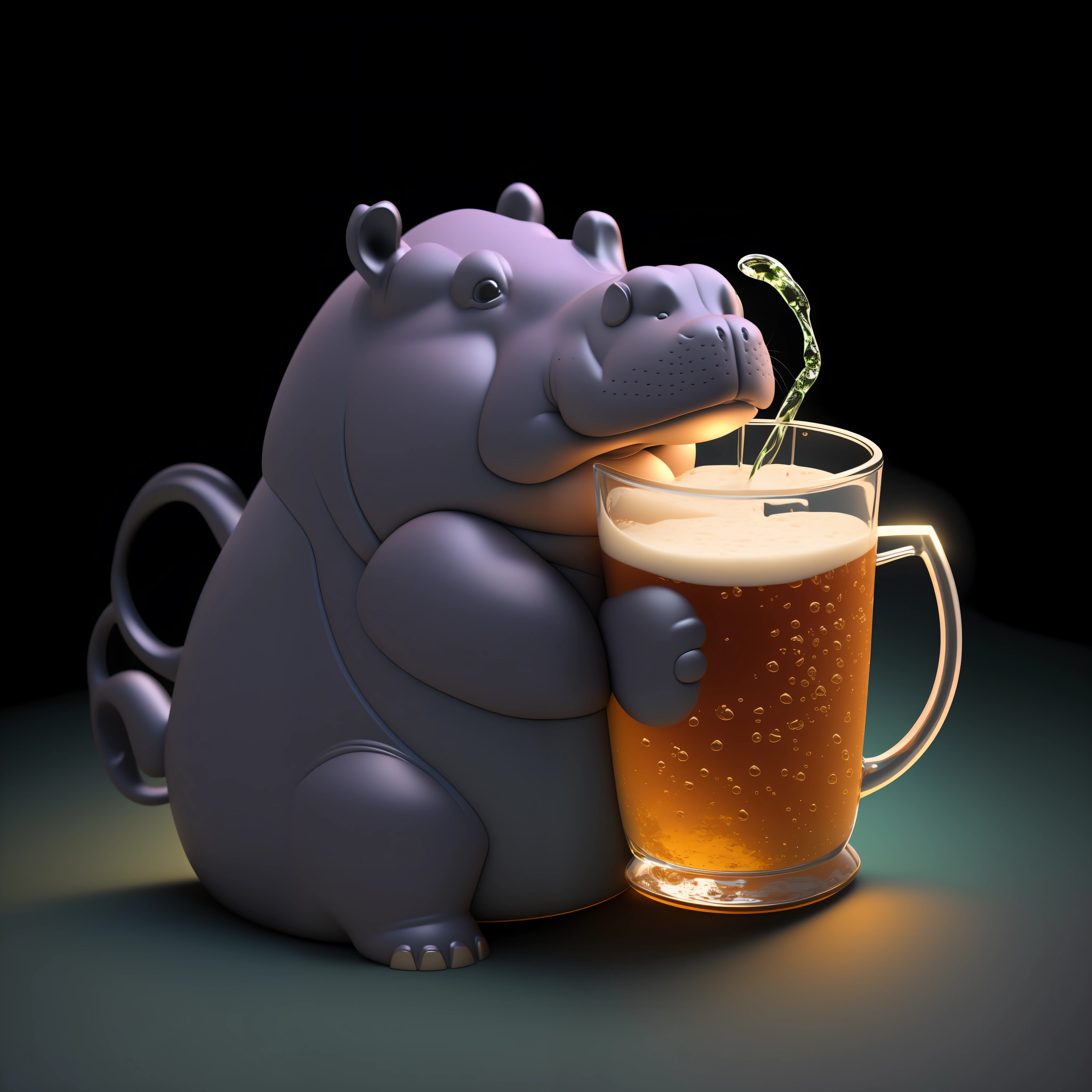 there is a hippo drinking a beer from a mug, depicted as a 3 d render, drinking beer, drinking a beer, realistic illustration, rendered in cinema4d, rendered in cinema 4 d, hyperrealistic illustration, ultra realistic 3d illustration, knight drinks beer, rendered illustration, beer, hippo, rendered in blender, cute 3 d render, ultra realistic illustration
