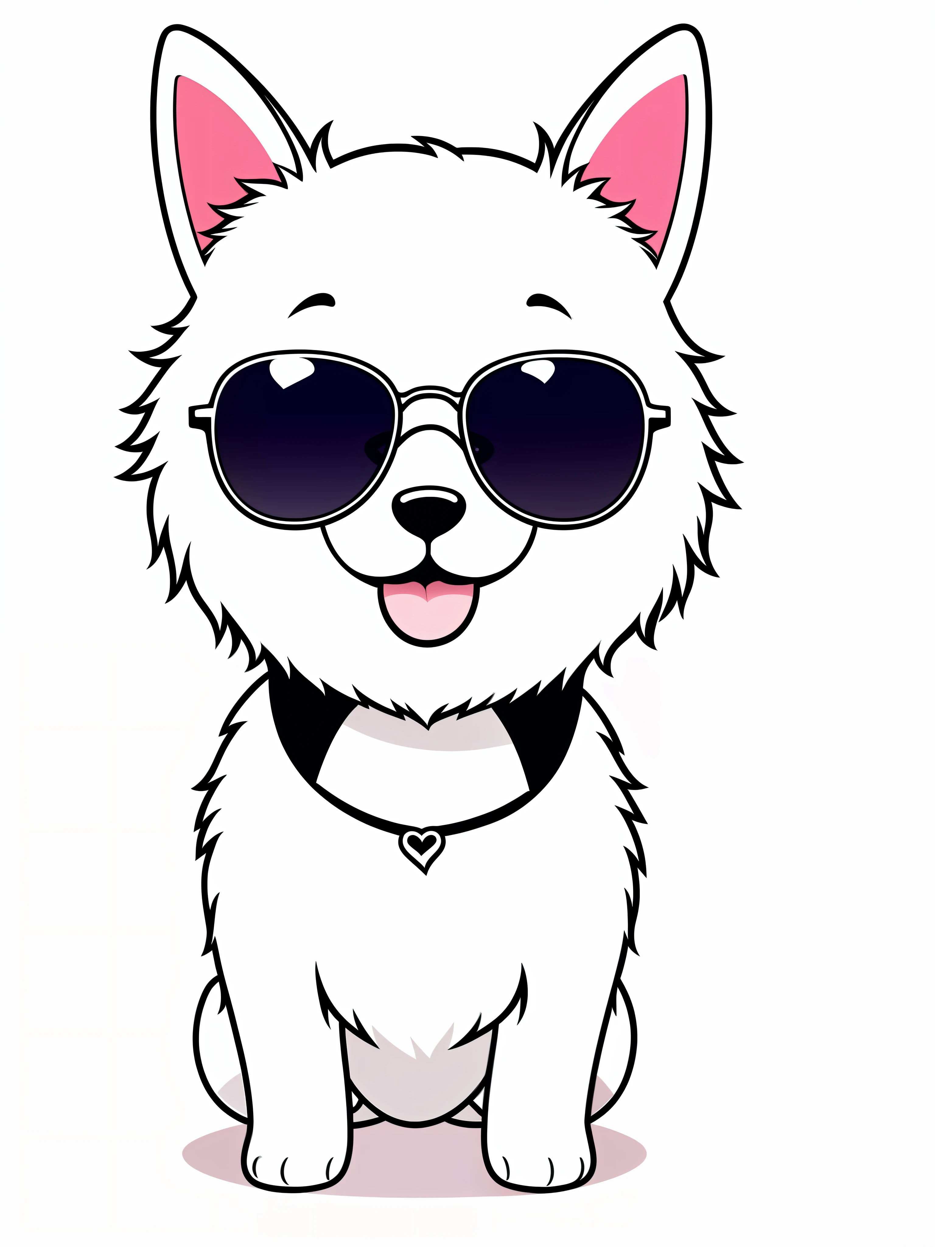 kawaii cute happy dog wearing sunglasses, professional tshirt design vector, contour, white background, no NSFW