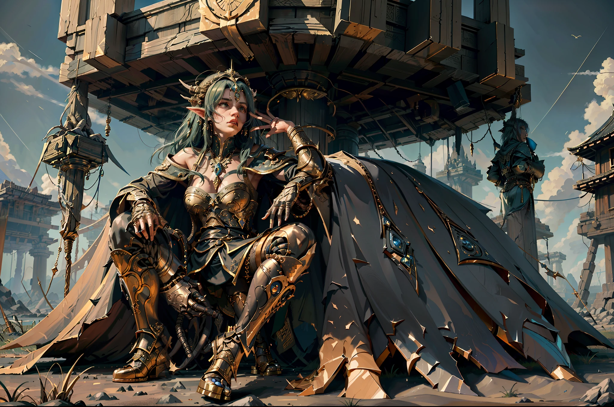 ((Best quality)), ((masterpiece)), (highly detailed:1.3)3D,tanjoreai , Amidst a realm of enchantment and mythical wonders, tales of (heroes:1.1) and (heroines:1.2) unfold. In this realm, ancient prophecies foretell the rise of a chosen champion destined to confront a malevolent force threatening to plunge the world into eternal darkness. The path to victory lies scattered across exotic and otherworldly landscapes, from mist-shrouded forests to towering crystalline peaks and (ethereal floating islands:1.1).Harnessing the arcane arts, (mighty wizards:1.1) conjure spells that weave intricate patterns of magic, while (elven archers:1.1) unleash arrows infused with ancient power. (Dwarven smiths craft legendary weapons:1.1) imbued with the essence of mythical creatures, capable of vanquishing even the most formidable foes.The heroes embark on a perilous quest, guided by ancient scrolls and cryptic riddles. Along their journey, they encounter wise mystics, shape-shifting creatures, and (mysterious sorceresses:1.1) who possess forbidden knowledge.As the heroes traverse the realms, ancient ruins and forgotten temples reveal long-lost secrets and powerful artifacts. The clash of steel and the crackling of (magical energies:1.1) echo through ancient battlegrounds, as the destiny of the world hangs in the balance. The heroes must summon unwavering courage, unwavering unity, and unlock their true potential to overcome seemingly insurmountable odds and fulfill their heroic destinies.In this realm of high fantasy, where the realms of magic and technology intertwine, where legends are born and (epic:1.2) sagas unfold, where heroes rise and villains fall, embark on a grand adventure that will captivate the imagination and transport you to a world where anything is possible,HDR (High Dynamic Range),Ray Tracing,NVIDIA RTX,Super-Resolution,Unreal 5,Subsurface scattering,PBR Texturing,Post-processing,Anisotropic Filtering,Depth-of-field,Maximum clarity and sharpness,Multi-layered textu