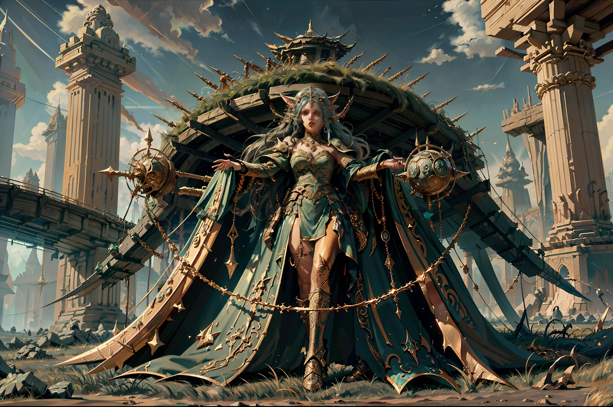 ((Best quality)), ((masterpiece)), (highly detailed:1.3)3D,tanjoreai , Amidst a realm of enchantment and mythical wonders, tales of (heroes:1.1) and (heroines:1.2) unfold. In this realm, ancient prophecies foretell the rise of a chosen champion destined to confront a malevolent force threatening to plunge the world into eternal darkness. The path to victory lies scattered across exotic and otherworldly landscapes, from mist-shrouded forests to towering crystalline peaks and (ethereal floating islands:1.1).Harnessing the arcane arts, (mighty wizards:1.1) conjure spells that weave intricate patterns of magic, while (elven archers:1.1) unleash arrows infused with ancient power. (Dwarven smiths craft legendary weapons:1.1) imbued with the essence of mythical creatures, capable of vanquishing even the most formidable foes.The heroes embark on a perilous quest, guided by ancient scrolls and cryptic riddles. Along their journey, they encounter wise mystics, shape-shifting creatures, and (mysterious sorceresses:1.1) who possess forbidden knowledge.As the heroes traverse the realms, ancient ruins and forgotten temples reveal long-lost secrets and powerful artifacts. The clash of steel and the crackling of (magical energies:1.1) echo through ancient battlegrounds, as the destiny of the world hangs in the balance. The heroes must summon unwavering courage, unwavering unity, and unlock their true potential to overcome seemingly insurmountable odds and fulfill their heroic destinies.In this realm of high fantasy, where the realms of magic and technology intertwine, where legends are born and (epic:1.2) sagas unfold, where heroes rise and villains fall, embark on a grand adventure that will captivate the imagination and transport you to a world where anything is possible,HDR (High Dynamic Range),Ray Tracing,NVIDIA RTX,Super-Resolution,Unreal 5,Subsurface scattering,PBR Texturing,Post-processing,Anisotropic Filtering,Depth-of-field,Maximum clarity and sharpness,Multi-layered textu