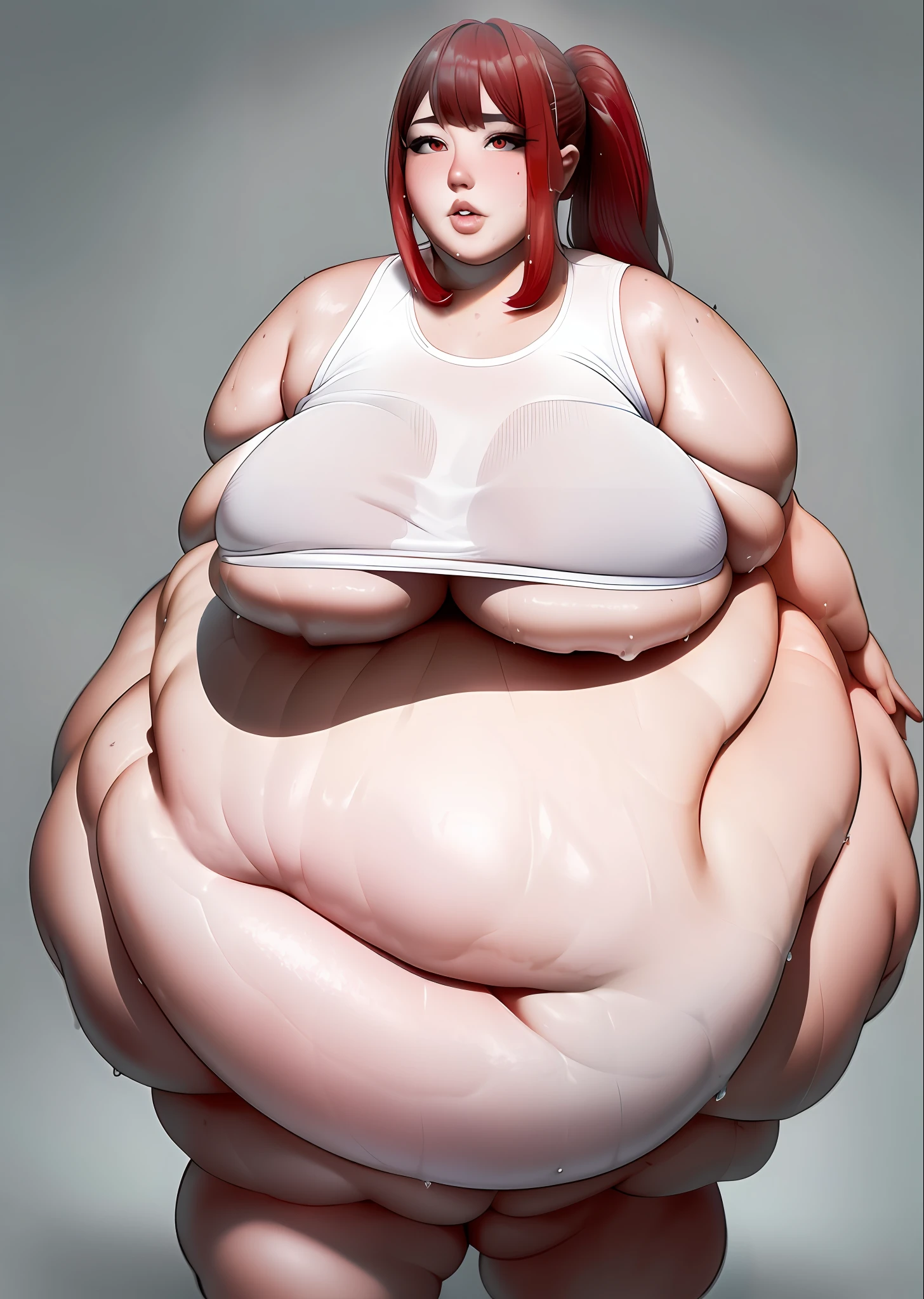 masterpiece:1.2, best quality), realistic, (real picture, intricate details, depth of field), (1girl, solo), make up, parted lips, highly-detailed, perfect face,
(huge breasts:1.4), (skindentation), thick thighs, wide hips, tall, glossy coral lips,
red hairs, red eyes, ponytail,
(A girl playing volleyball), (sweating:1.2), (wet), sexy, blushing, fat, obese, (hyperblob:1.8), (massive boobs:1.8), (obese:1.5)