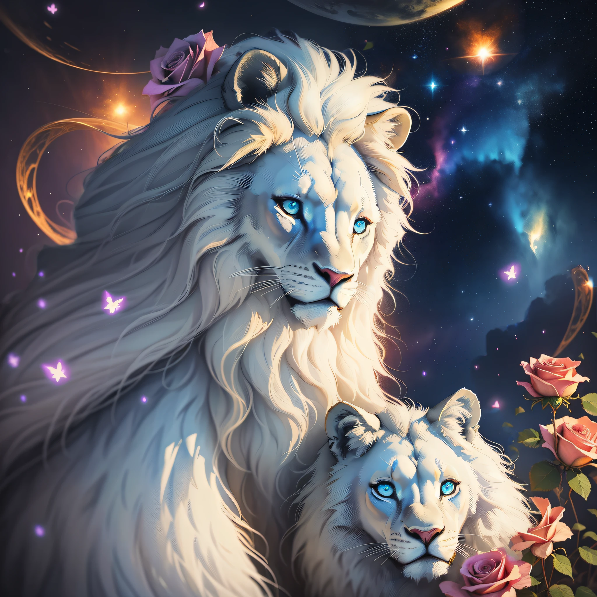 beautiful rose, fantasy art, universe, stars, rainbow, twinkle, golden, light, beautiful